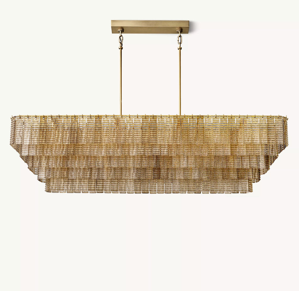 77 Inch Ribbed Smoked Glass Rectangular Chandelier - Sirene