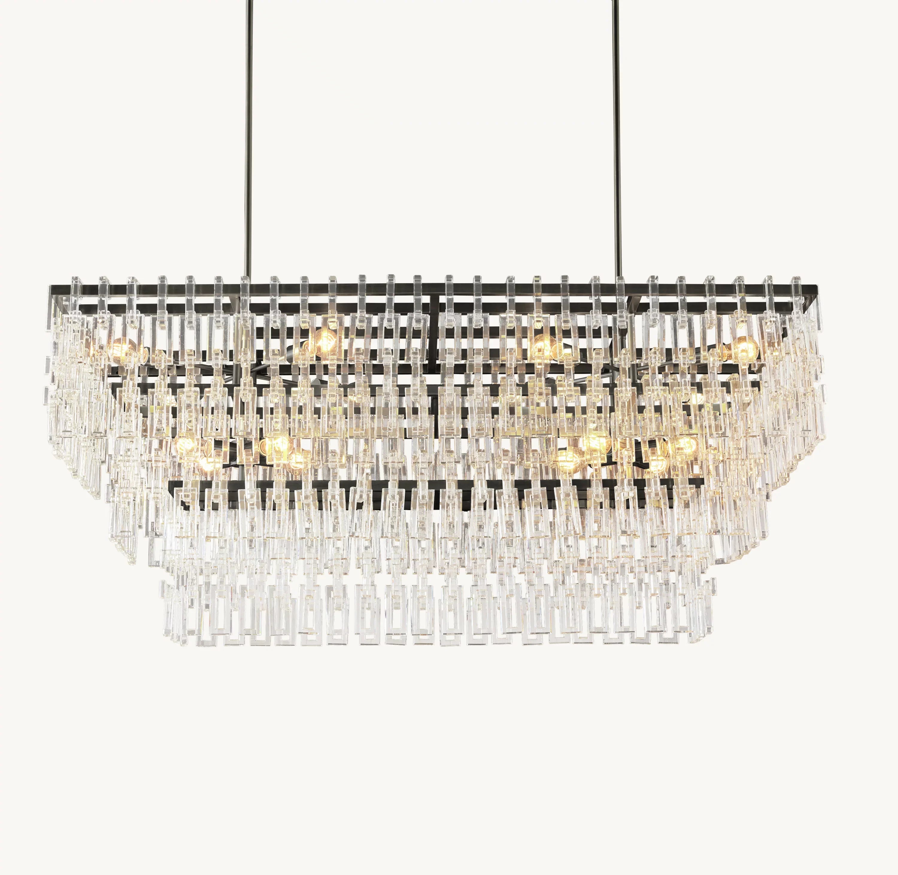 62 Inch Chain Crystal Tiered Rectangular Chandelier - Marignan