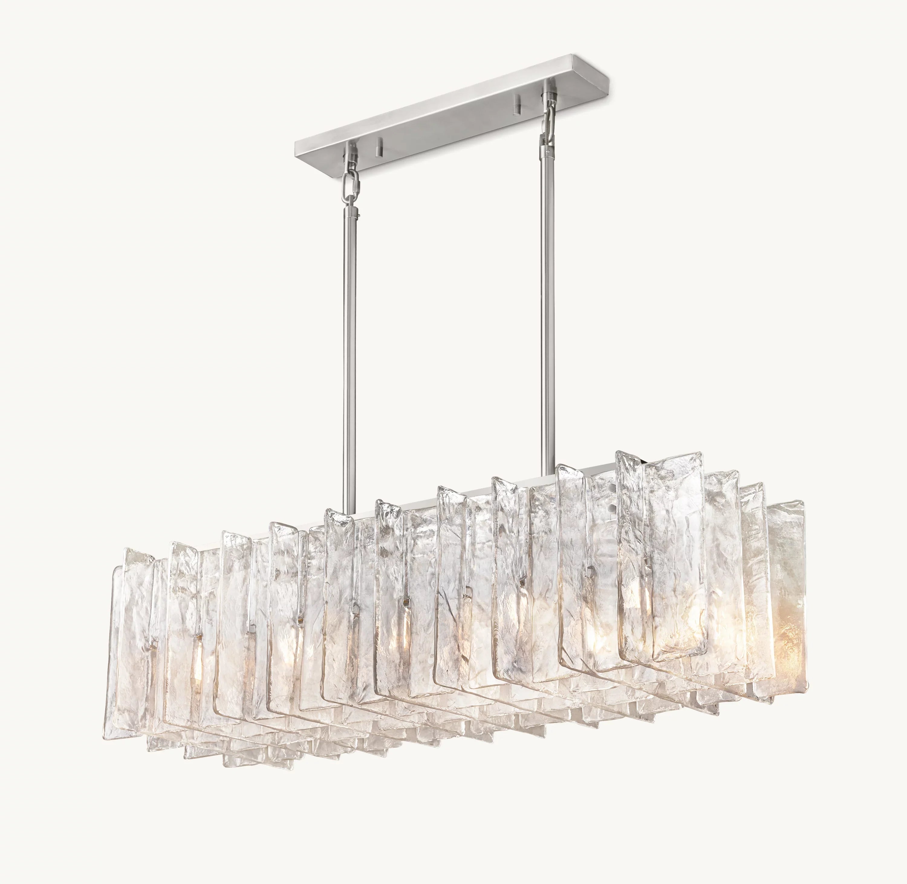 49 Inch Clear Hammered Glass Rectangular Chandelier - Lattice