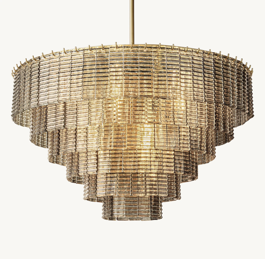 41 Inch Ribbed Smoked Glass Tiered Chandelier - Sirene