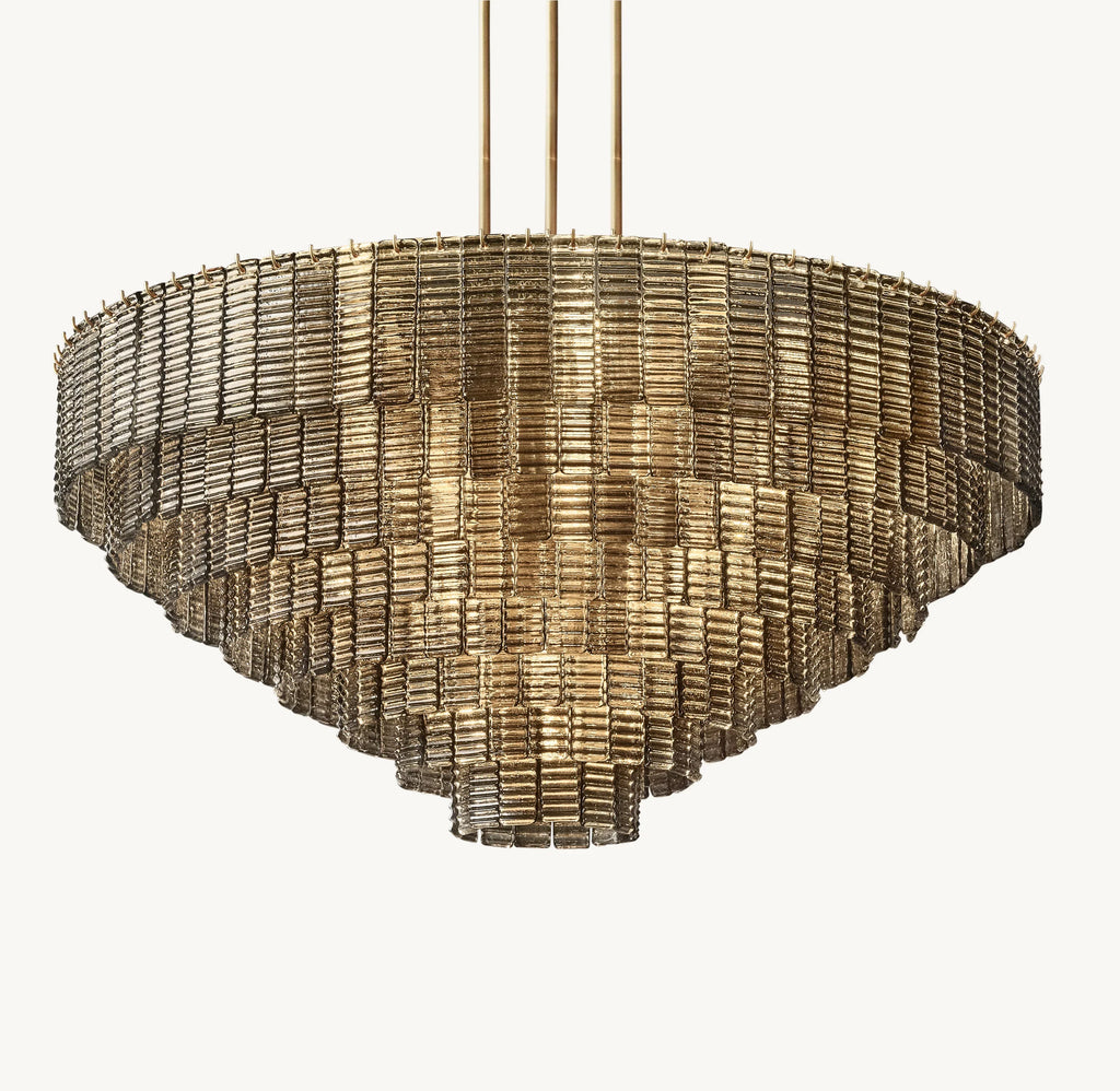 52 Inch Ribbed Smoked Glass Tiered Chandelier - Sirene