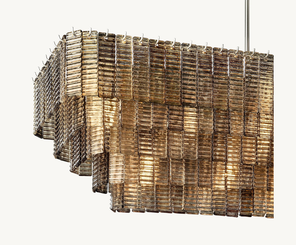 77 Inch Ribbed Smoked Glass Rectangular Chandelier - Sirene