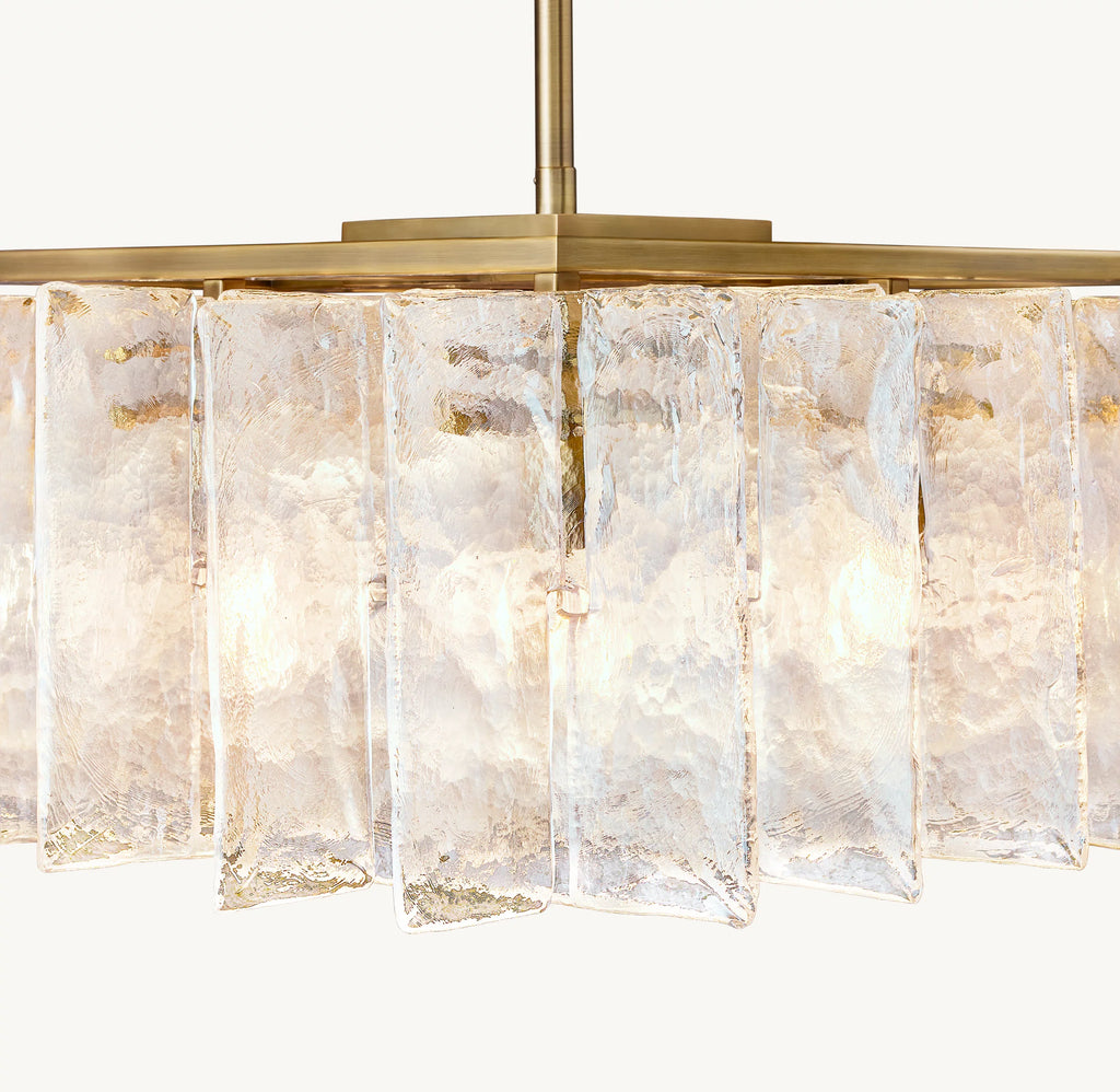 49 Inch Clear Hammered Glass Rectangular Chandelier - Lattice