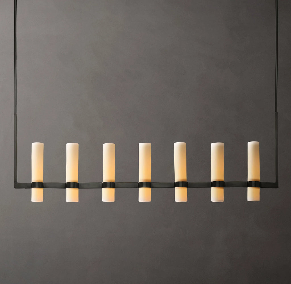 54 Inch Cylindrical Milk Glass Linear Chandelier - Ravelle