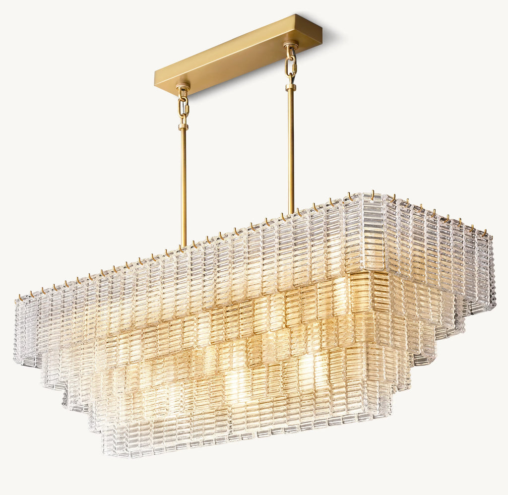 59 Inch Ribbed Clear Glass Rectangular Chandelier - Sirene