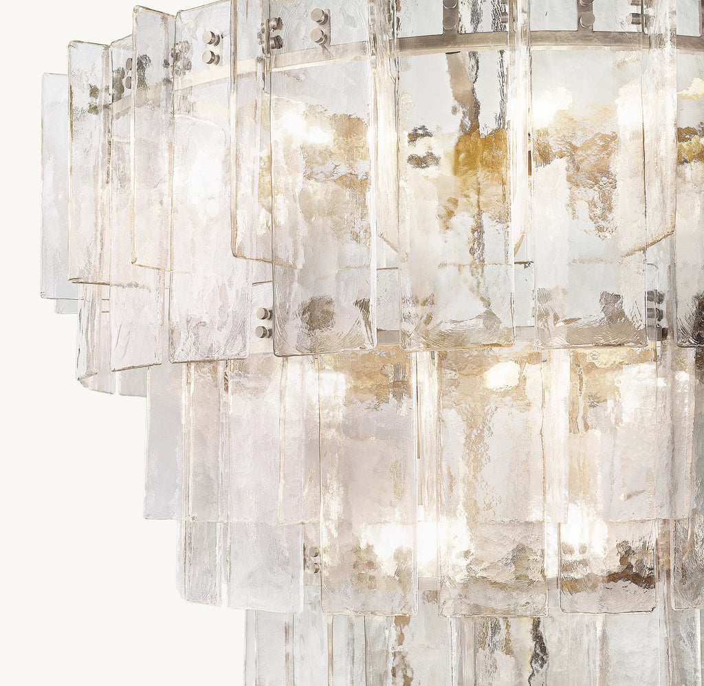 46 Inch Clear Hammered Glass Tiered Chandelier - Lattice