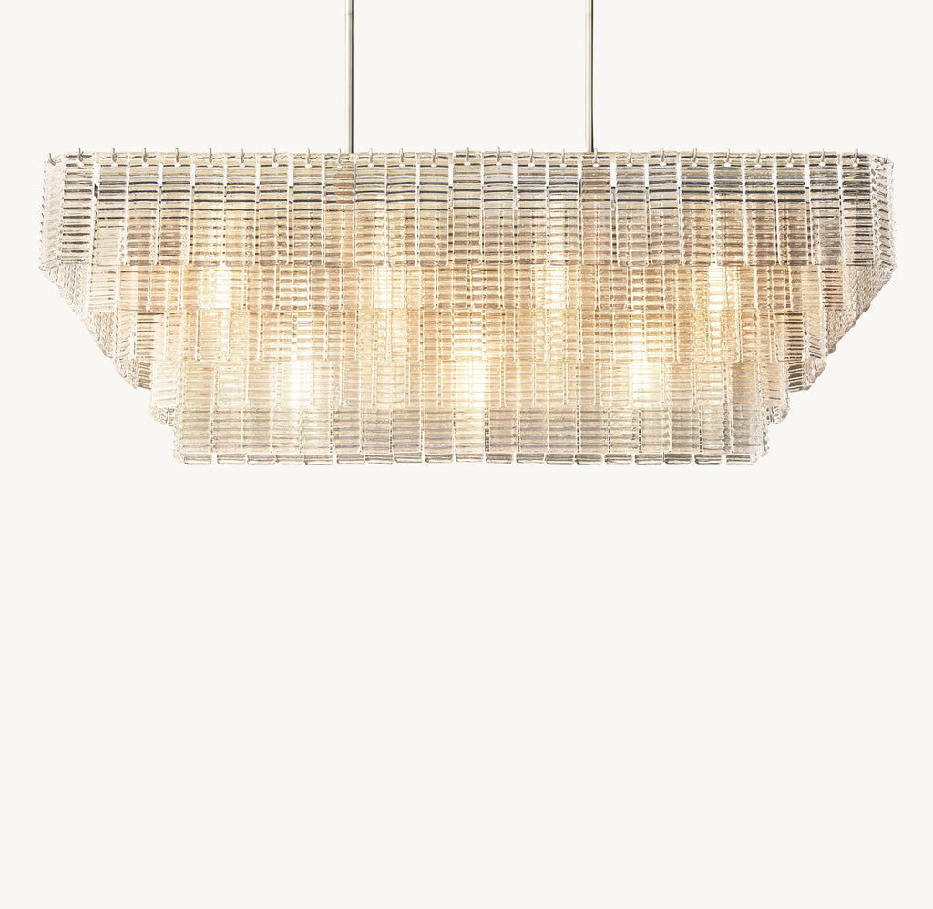 59 Inch Ribbed Clear Glass Rectangular Chandelier - Sirene