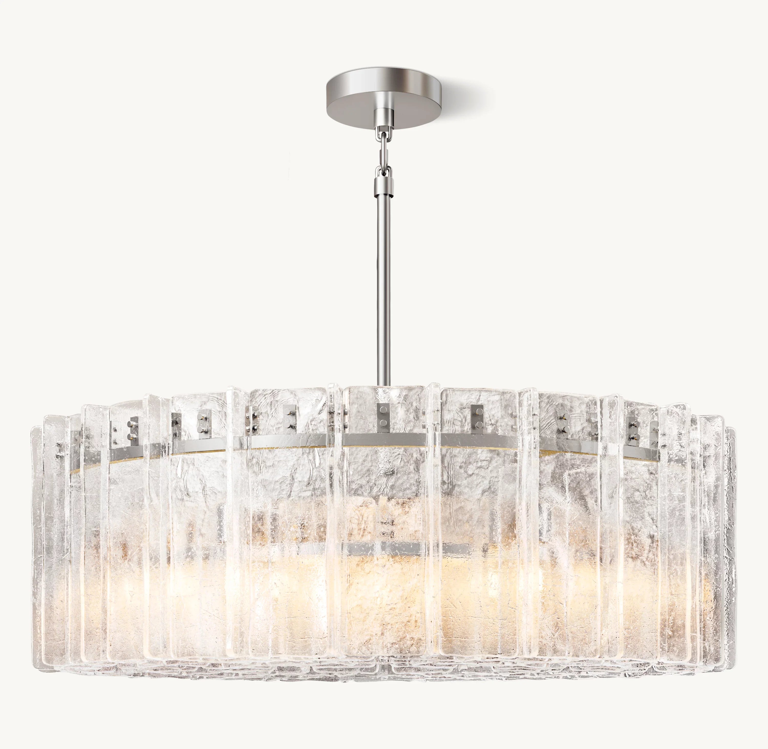 48 Inch Clear Hammered Glass Round Chandelier - Lattice