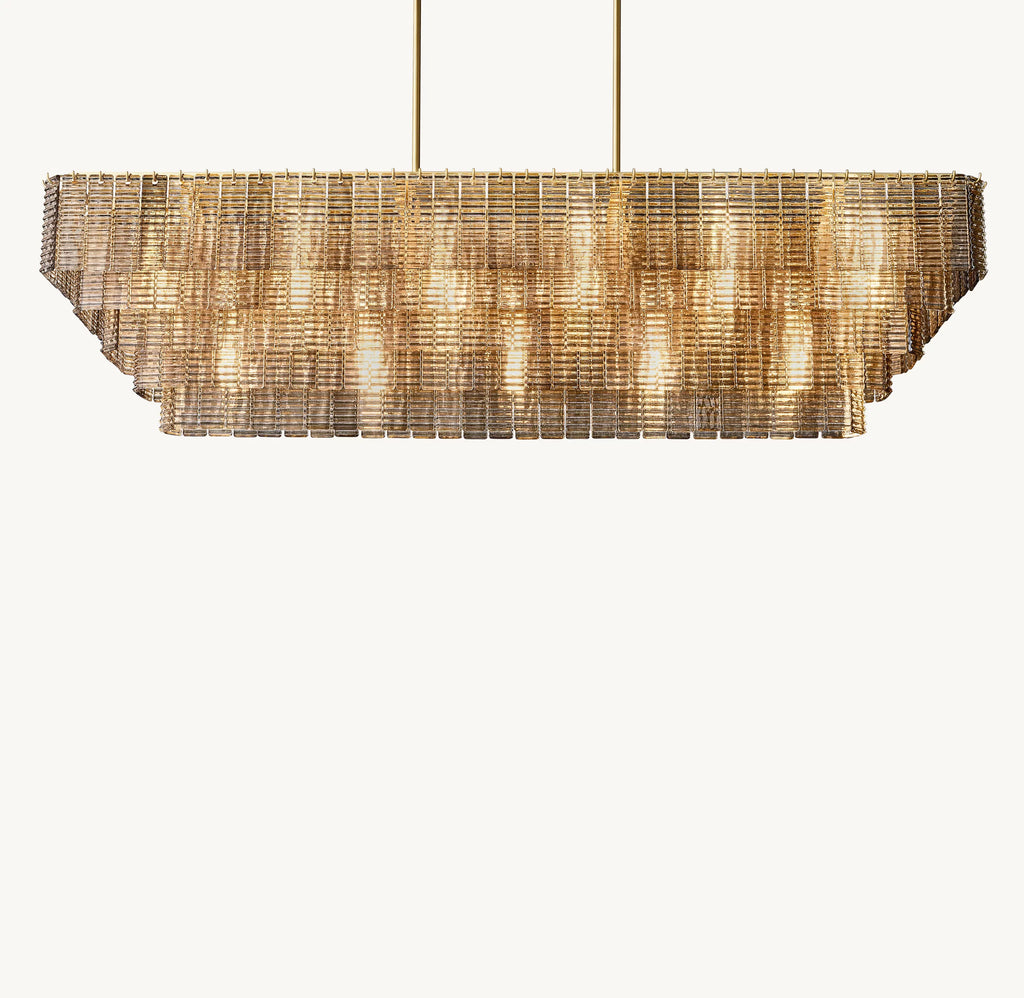 77 Inch Ribbed Smoked Glass Rectangular Chandelier - Sirene