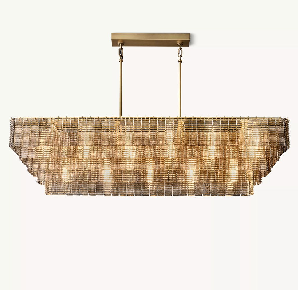 77 Inch Ribbed Smoked Glass Rectangular Chandelier - Sirene