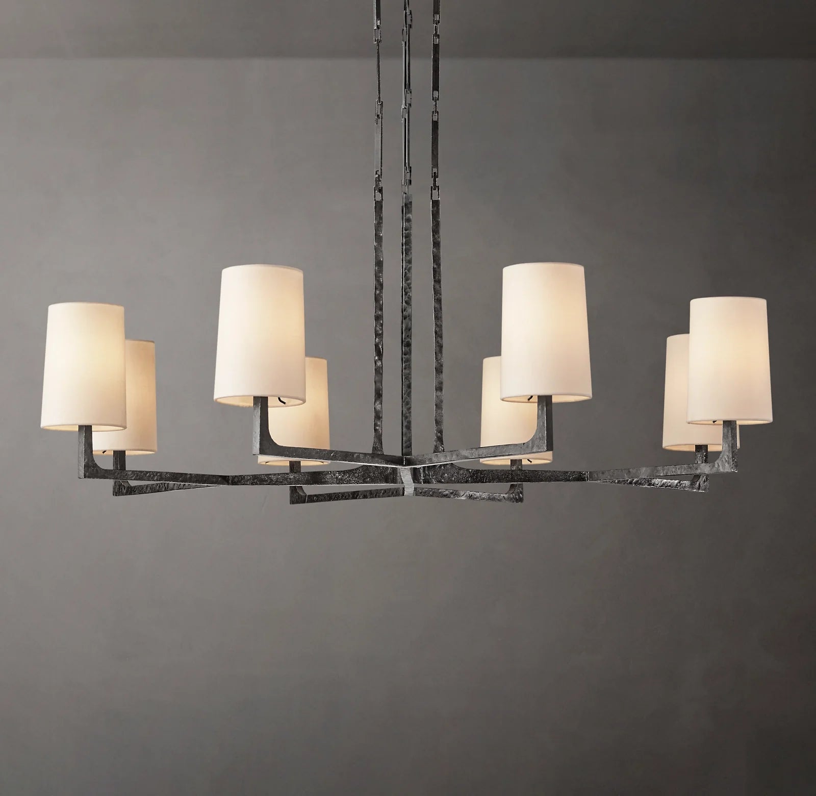 48 Inch Hammered Metal Arm Shaded Chandelier – Wright