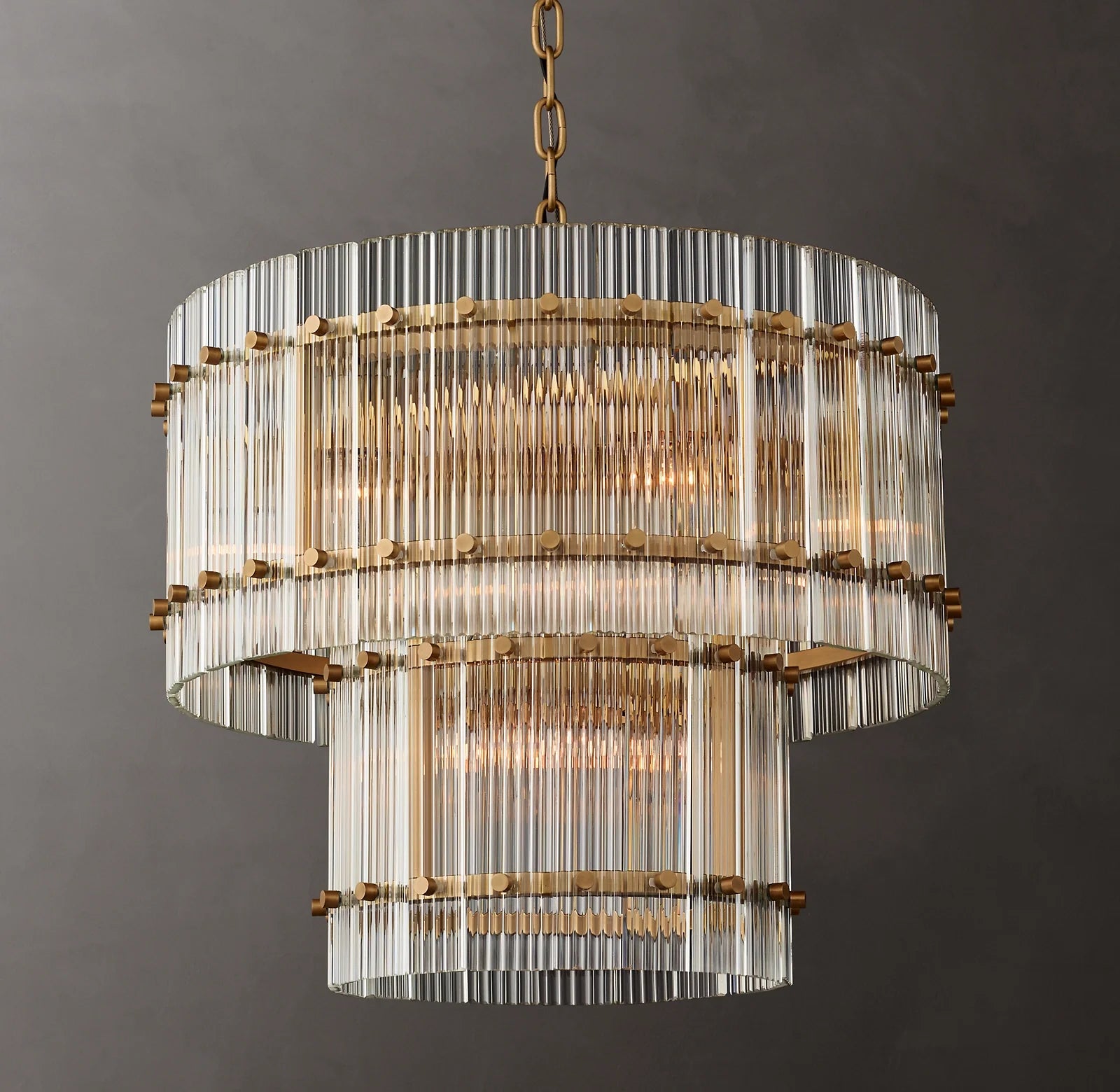 22 Inch Ribbed Glass Two-Tier Chandelier - San Marco