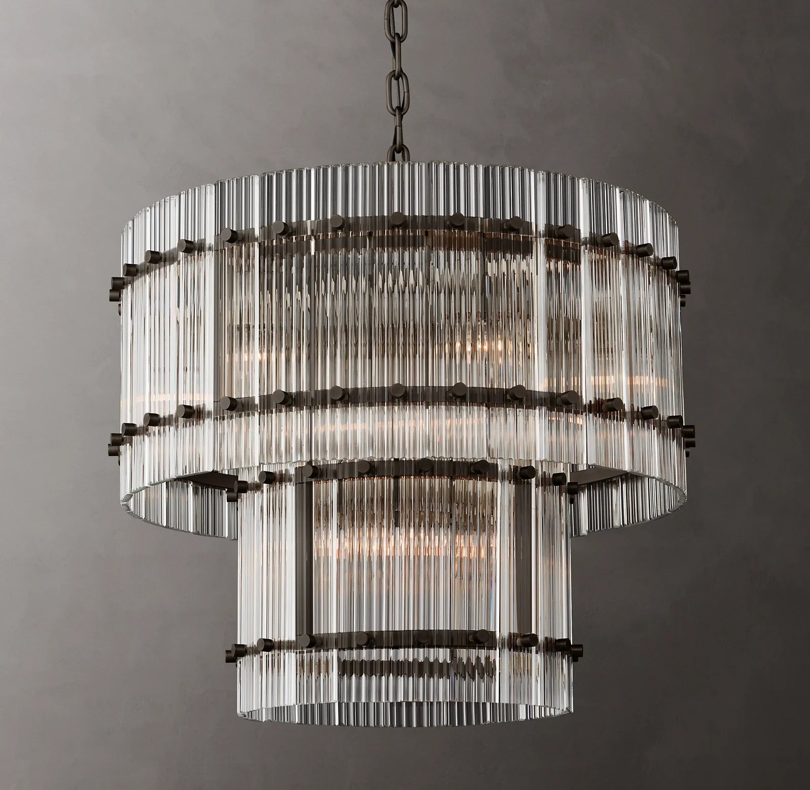 22 Inch Ribbed Glass Two-Tier Chandelier - San Marco