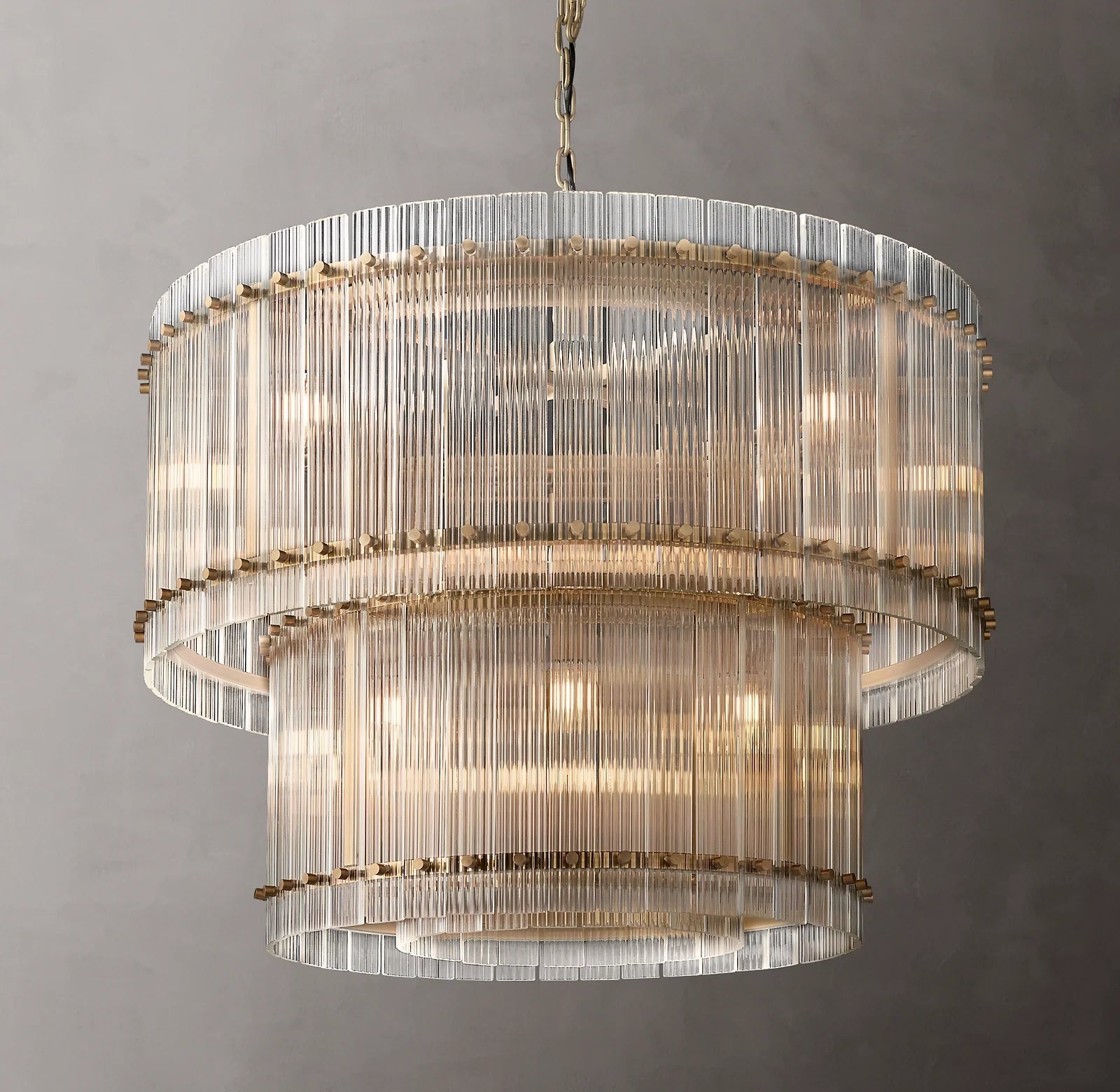 37 Inch Ribbed Glass Two-Tier Chandelier - San Marco