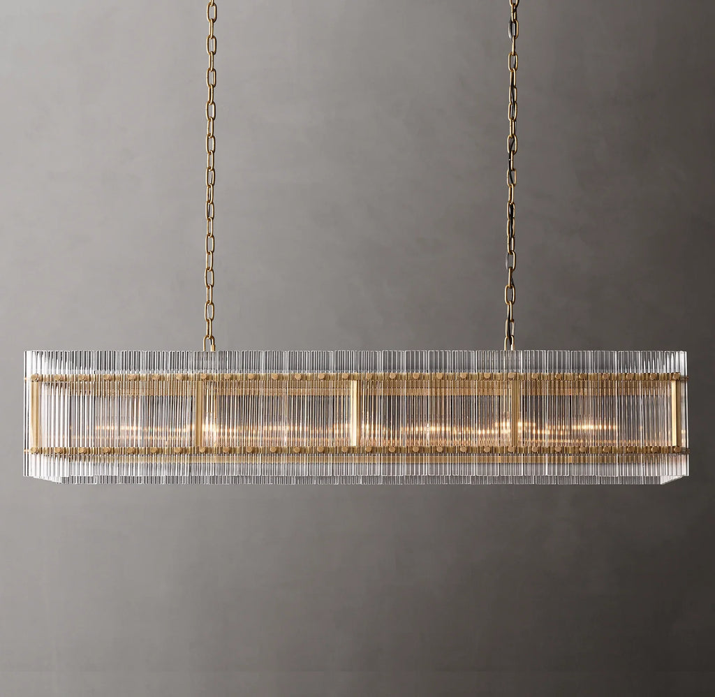 54 Inch Ribbed Glass Rectangular Chandelier - San Marco