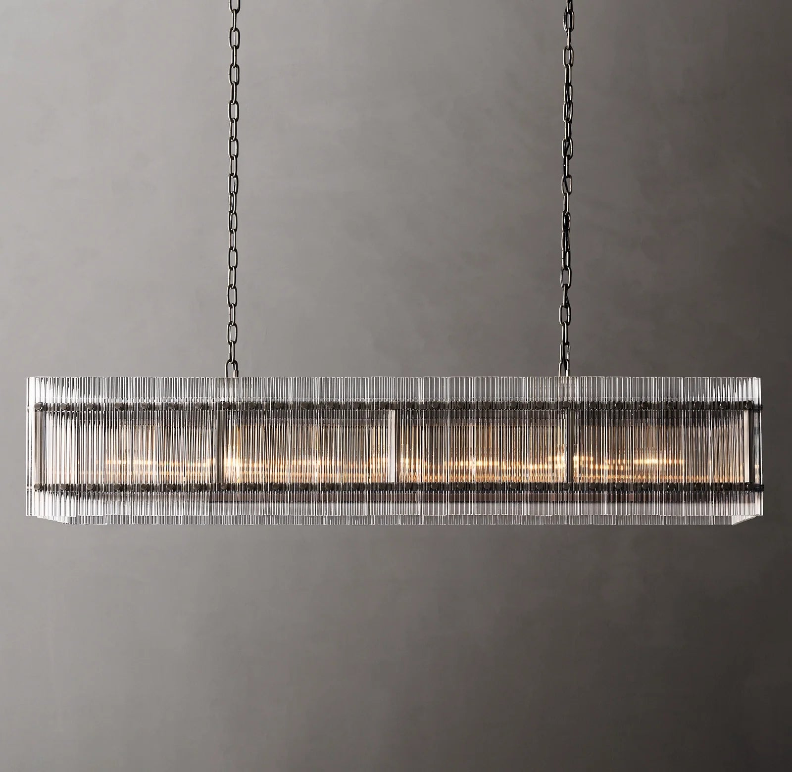 54 Inch Ribbed Glass Rectangular Chandelier - San Marco