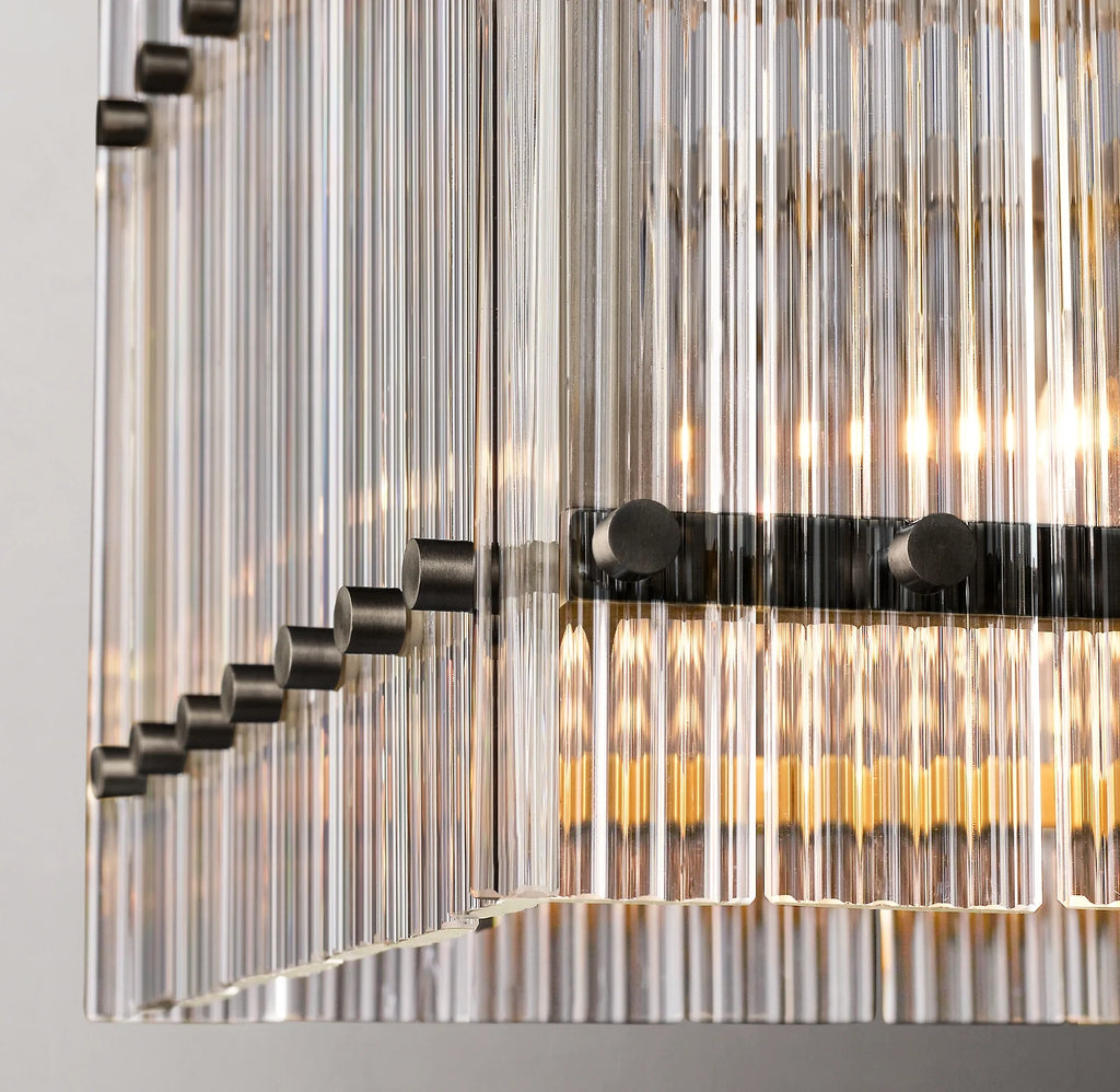 54 Inch Ribbed Glass Rectangular Chandelier - San Marco
