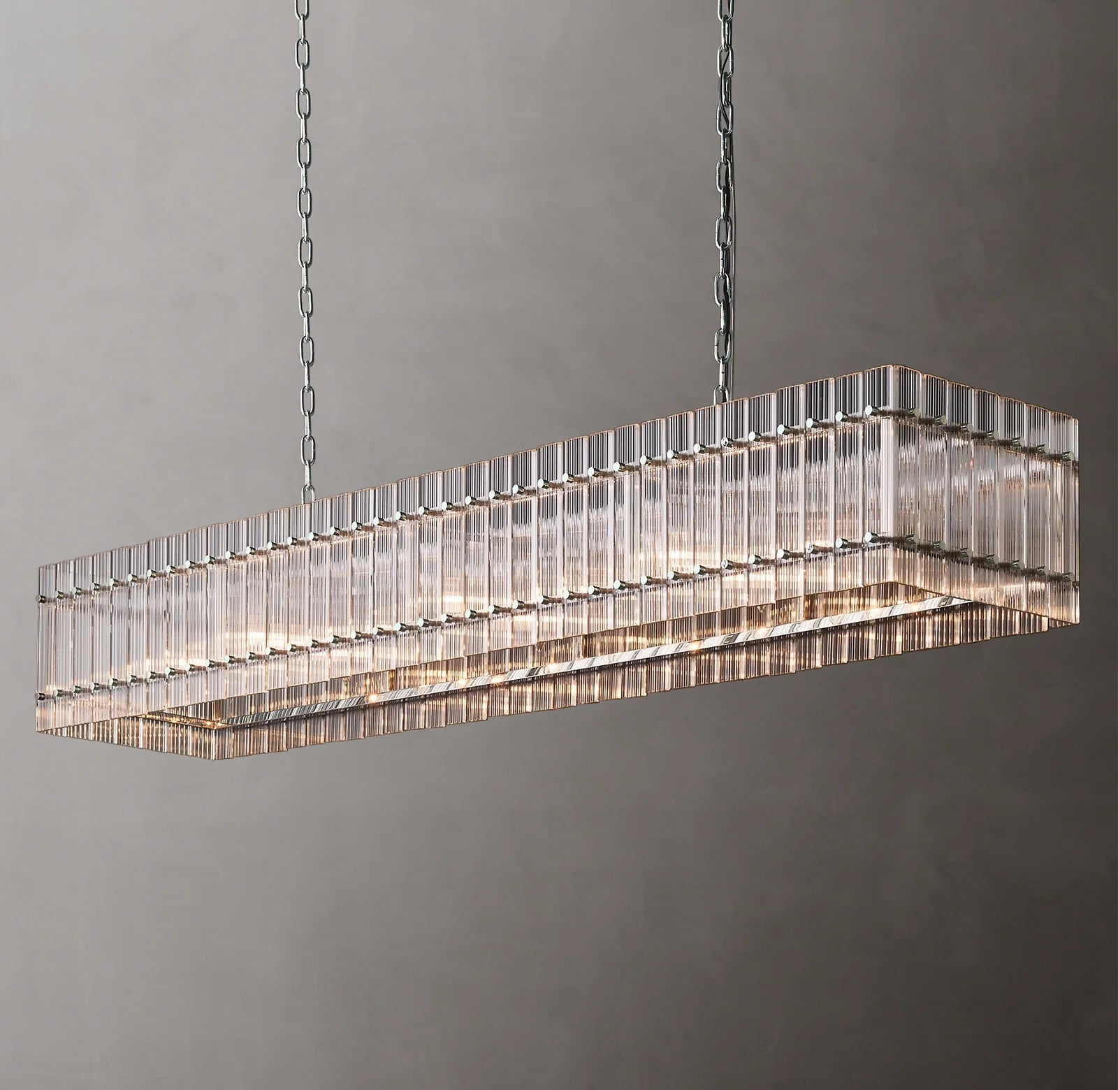 72 Inch Ribbed Glass Rectangular Chandelier - San Marco