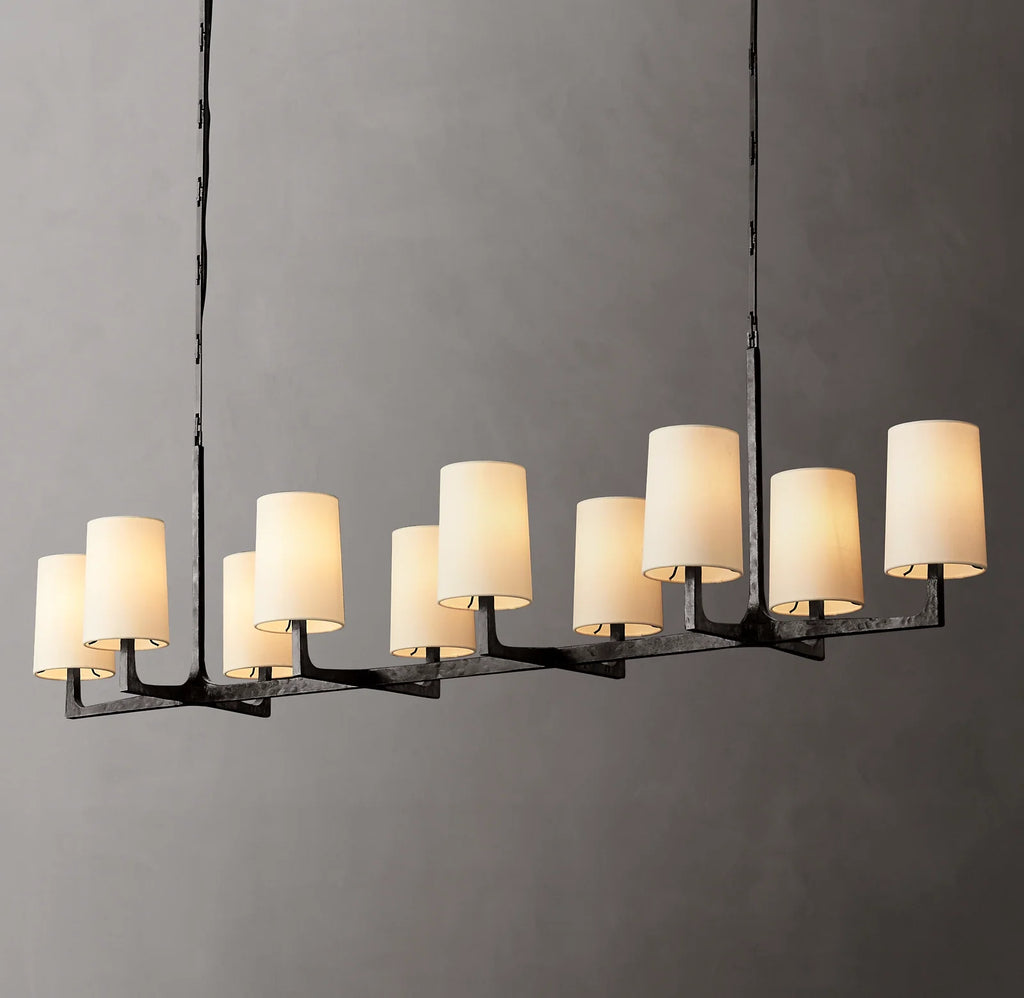 72 Inch Shaded Hammered Metal Linear Chandelier – Wright