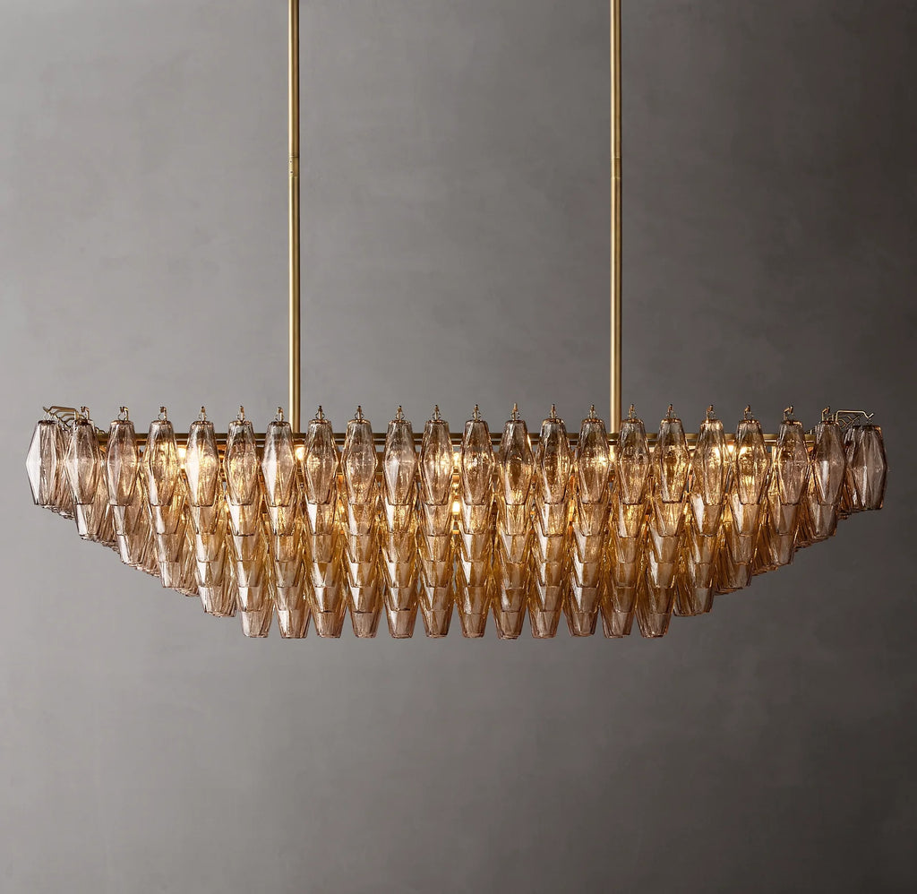 54 Inch Smoked Murano Glass Tiered Rectangular Chandelier - Chiara