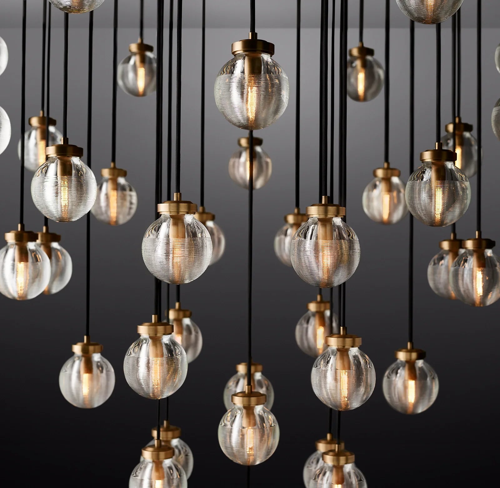 48 Inch Ribbed Glass Globe Round Pendant Chandelier - Pearl