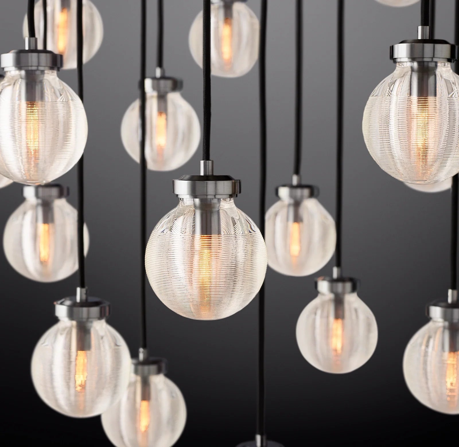 38 Inch Ribbed Glass Globe Round Pendant Chandelier - Pearl