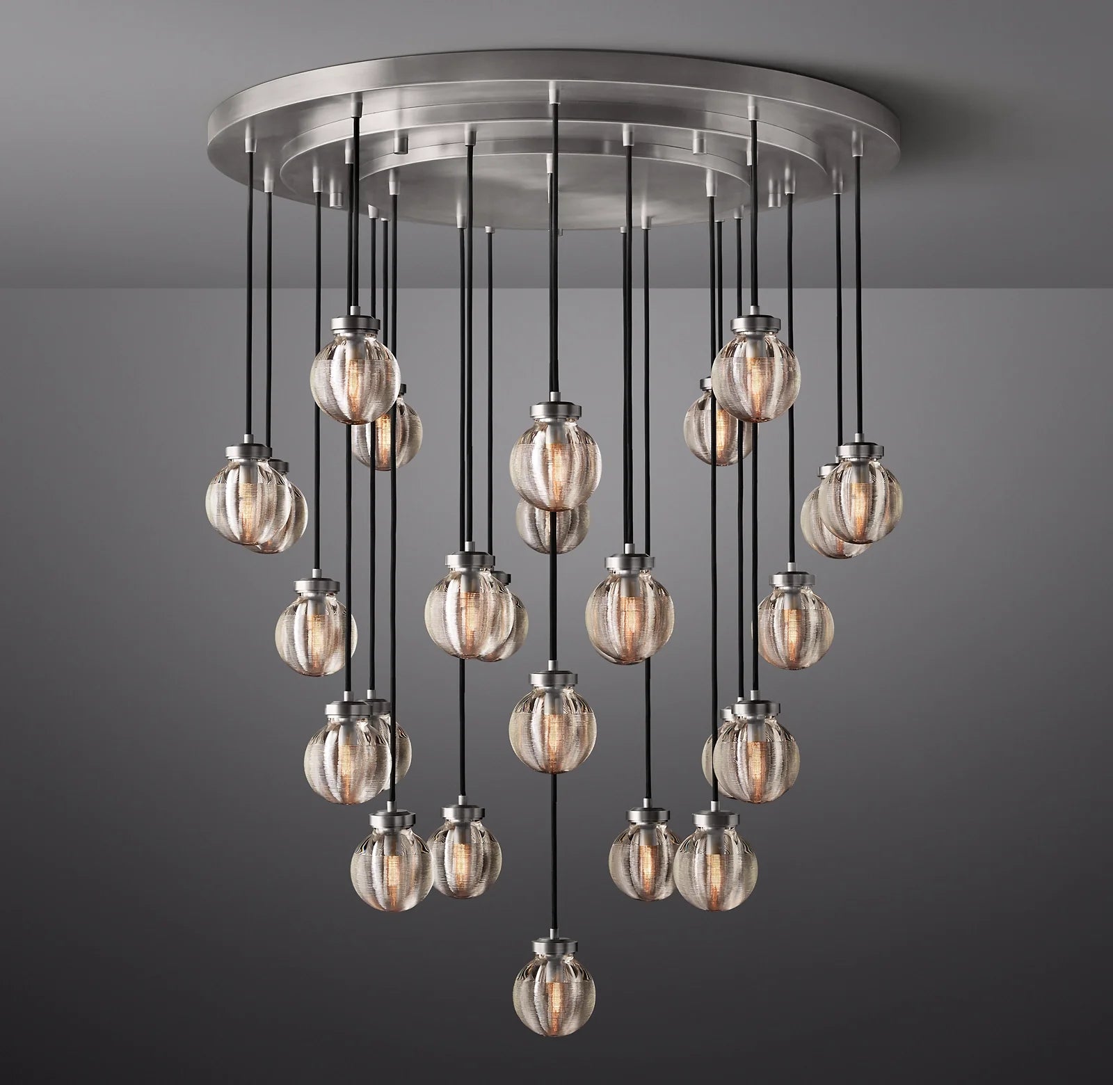 38 Inch Ribbed Glass Globe Round Pendant Chandelier - Pearl