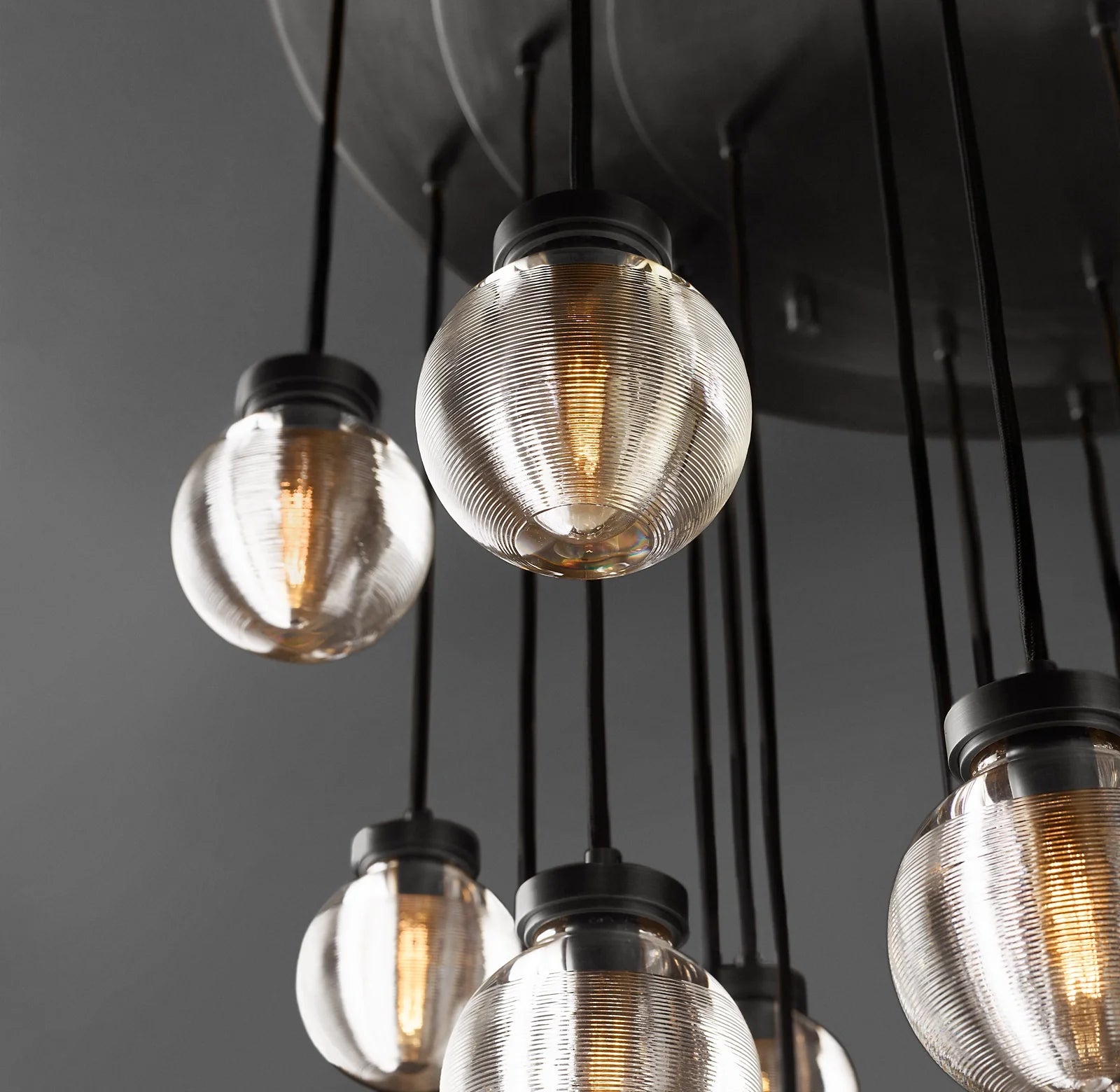 38 Inch Ribbed Glass Globe Round Pendant Chandelier - Pearl