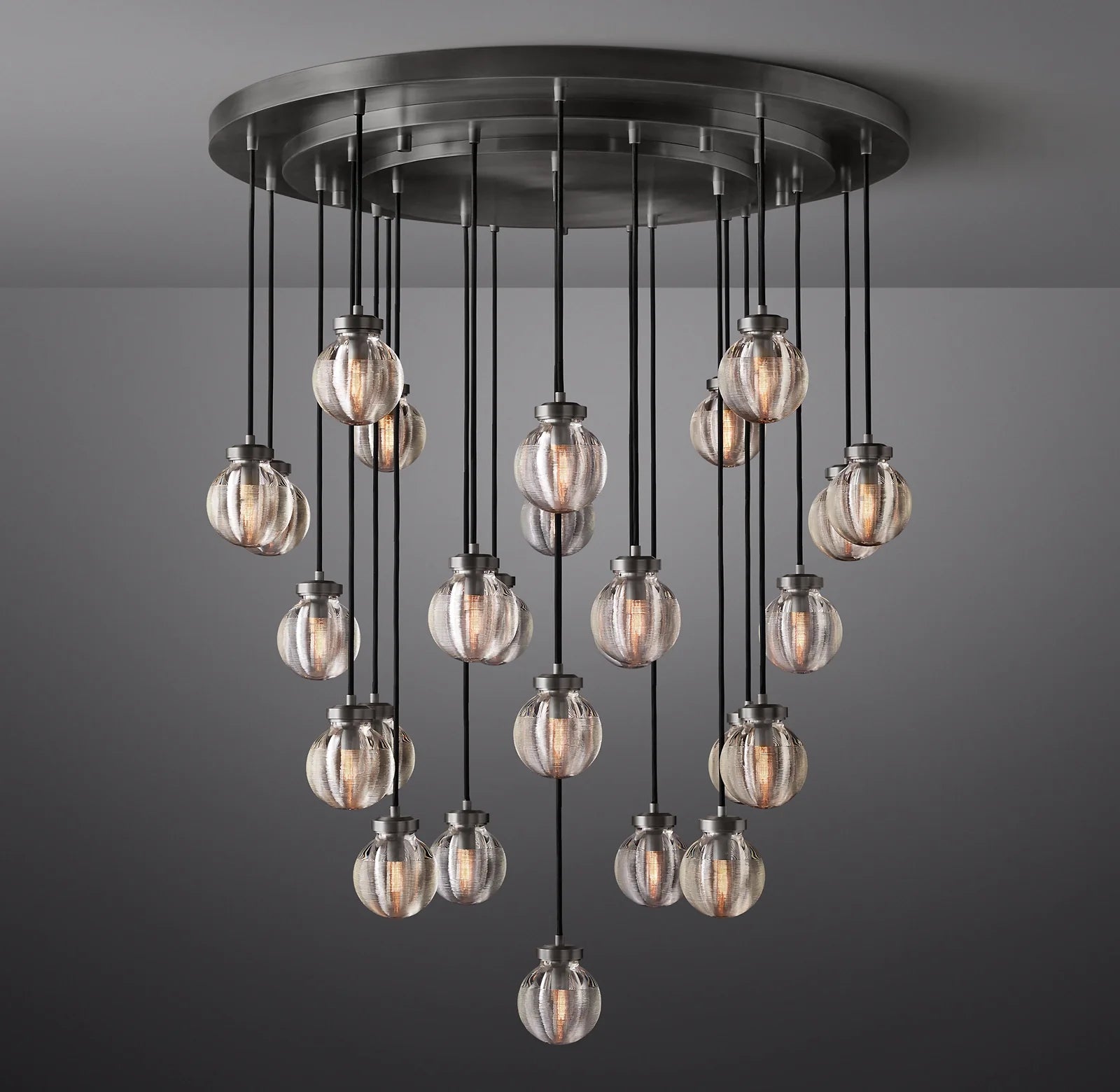 38 Inch Ribbed Glass Globe Round Pendant Chandelier - Pearl