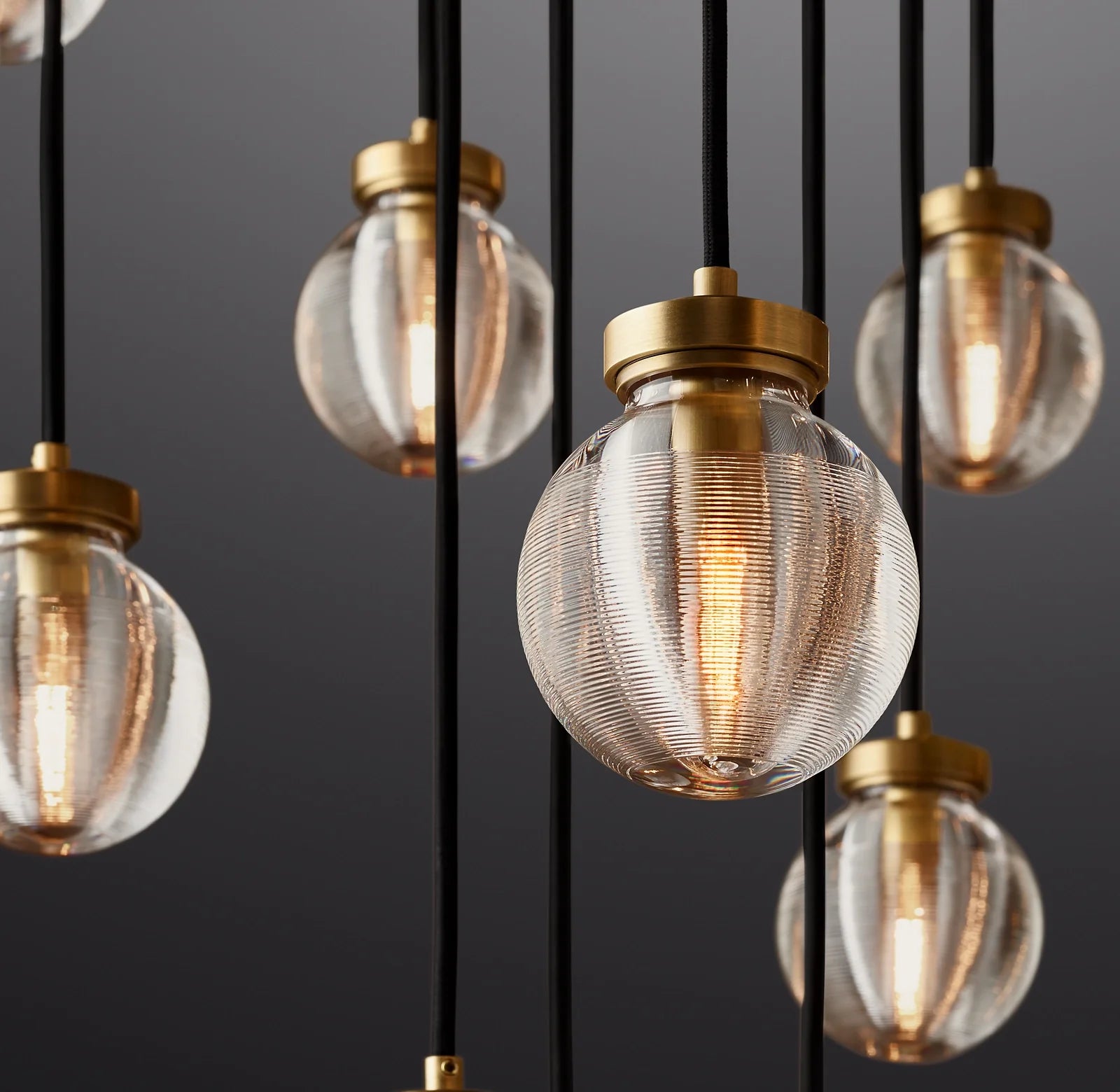 48 Inch Ribbed Glass Globe Round Pendant Chandelier - Pearl