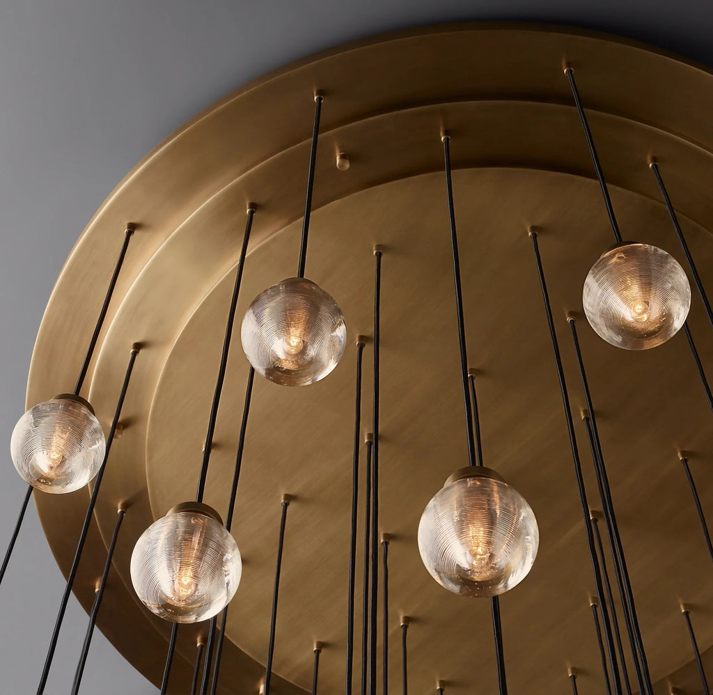 60 Inch Ribbed Glass Globe Round Pendant Chandelier - Pearl