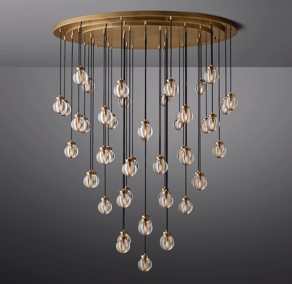60 Inch Ribbed Glass Globe Round Pendant Chandelier - Pearl