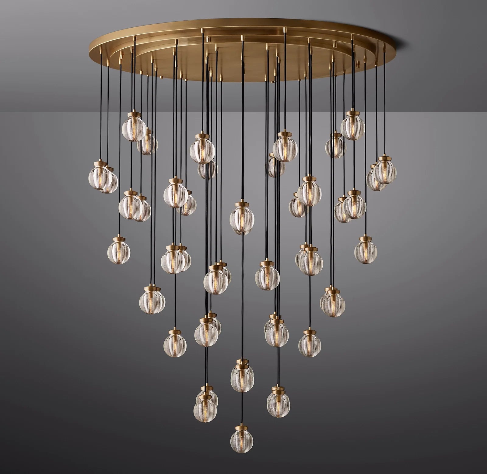 60 Inch Ribbed Glass Globe Round Pendant Chandelier - Pearl