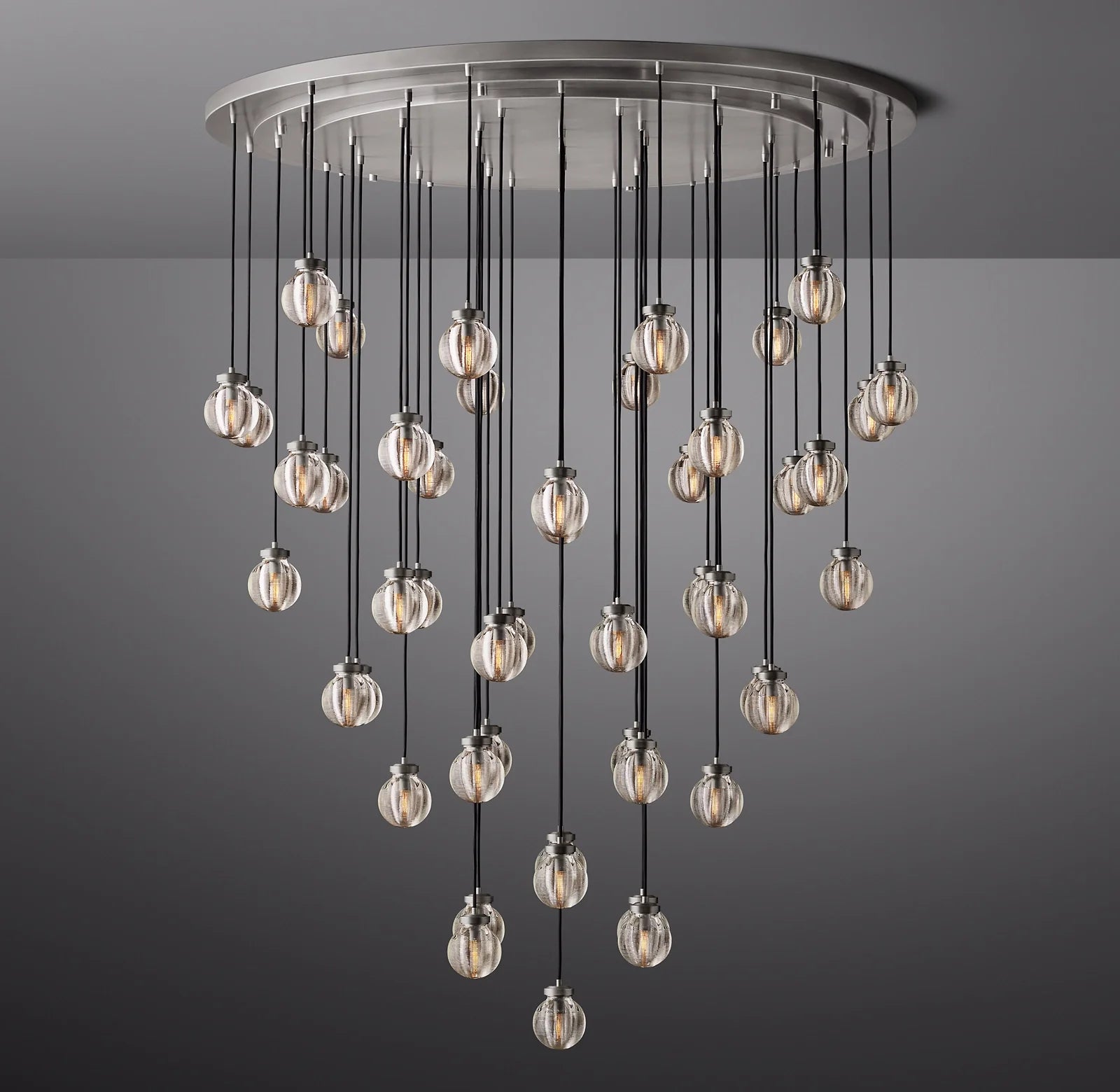 60 Inch Ribbed Glass Globe Round Pendant Chandelier - Pearl