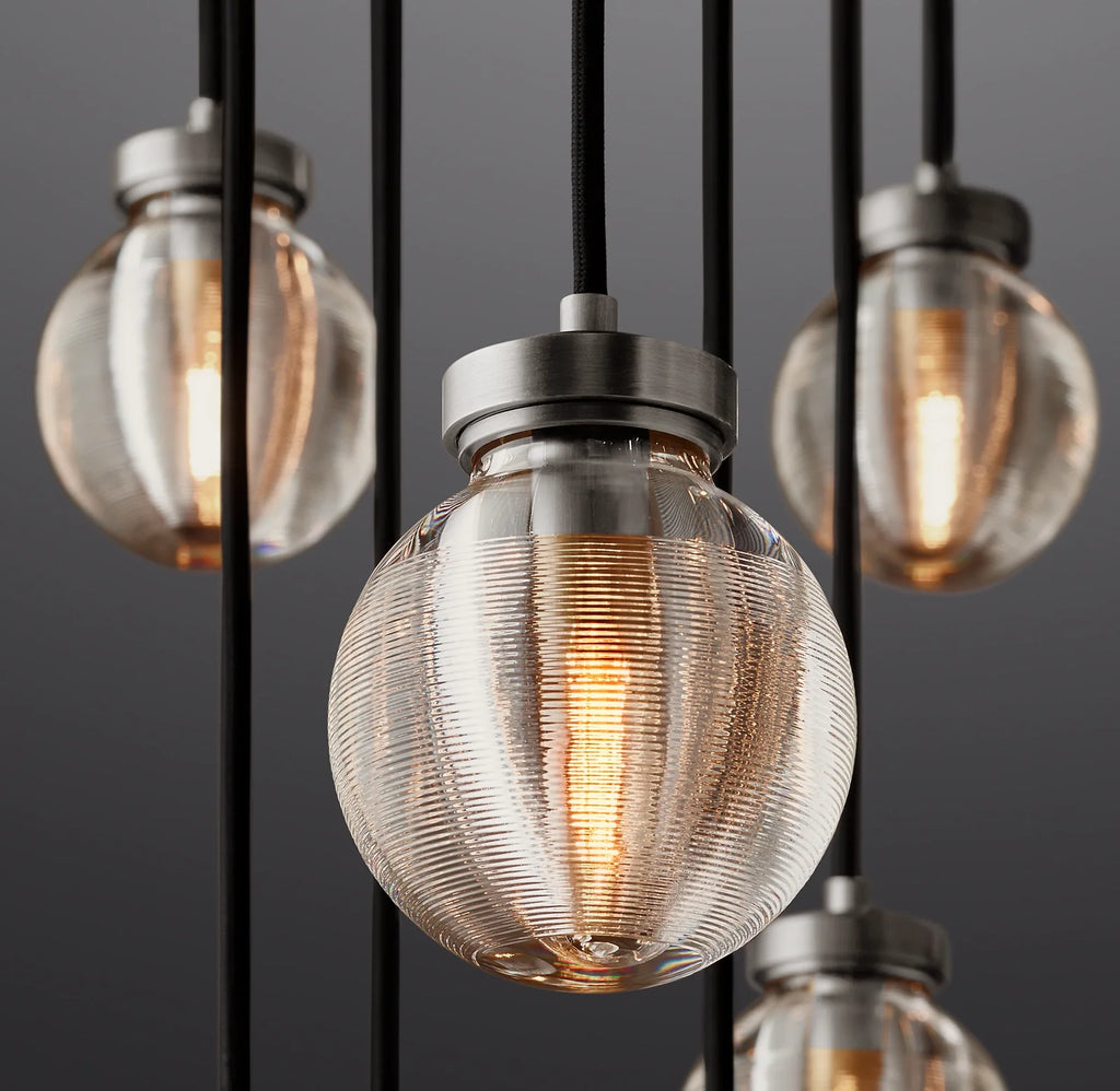 48 Inch Ribbed Glass Globe Round Pendant Chandelier - Pearl