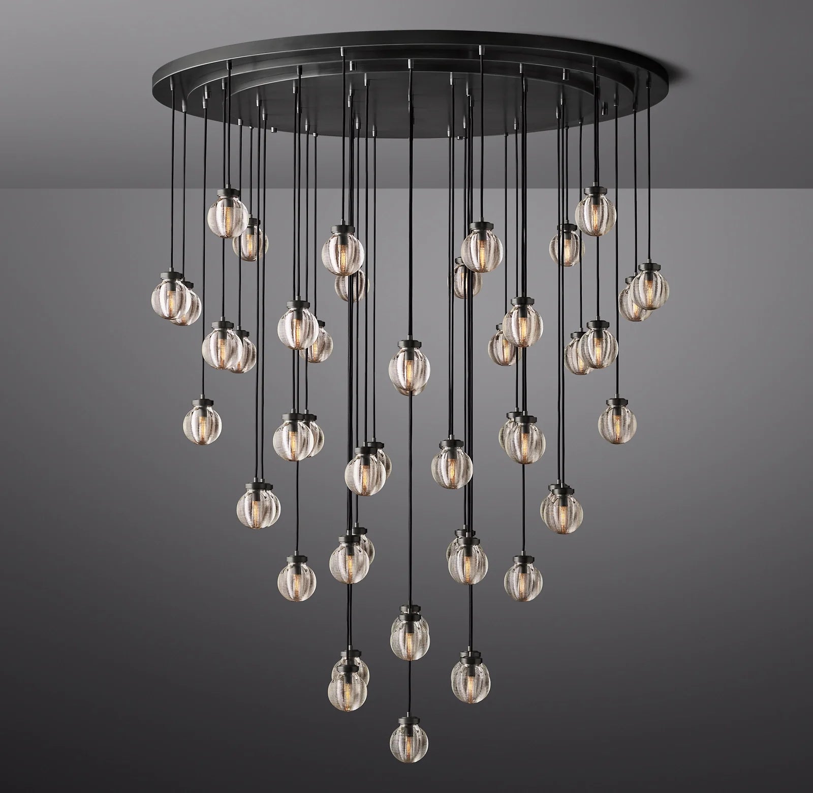 60 Inch Ribbed Glass Globe Round Pendant Chandelier - Pearl