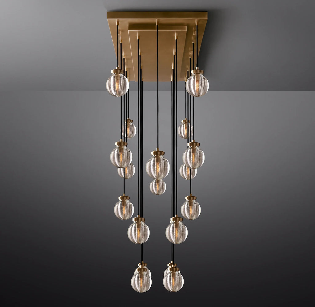 54 Inch Ribbed Glass Globe Rectangular Chandelier - Pearl
