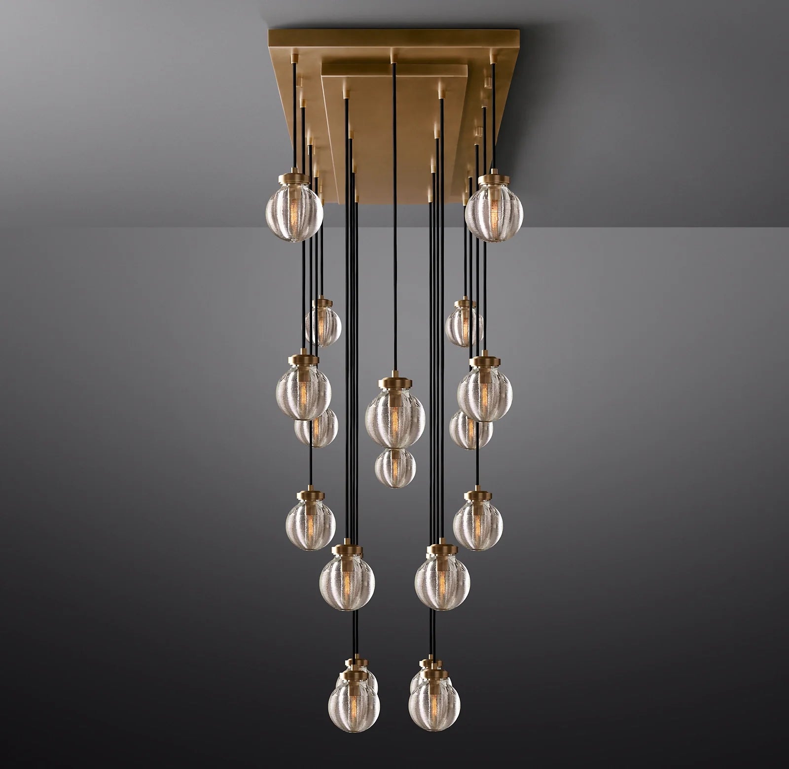 54 Inch Ribbed Glass Globe Rectangular Chandelier - Pearl