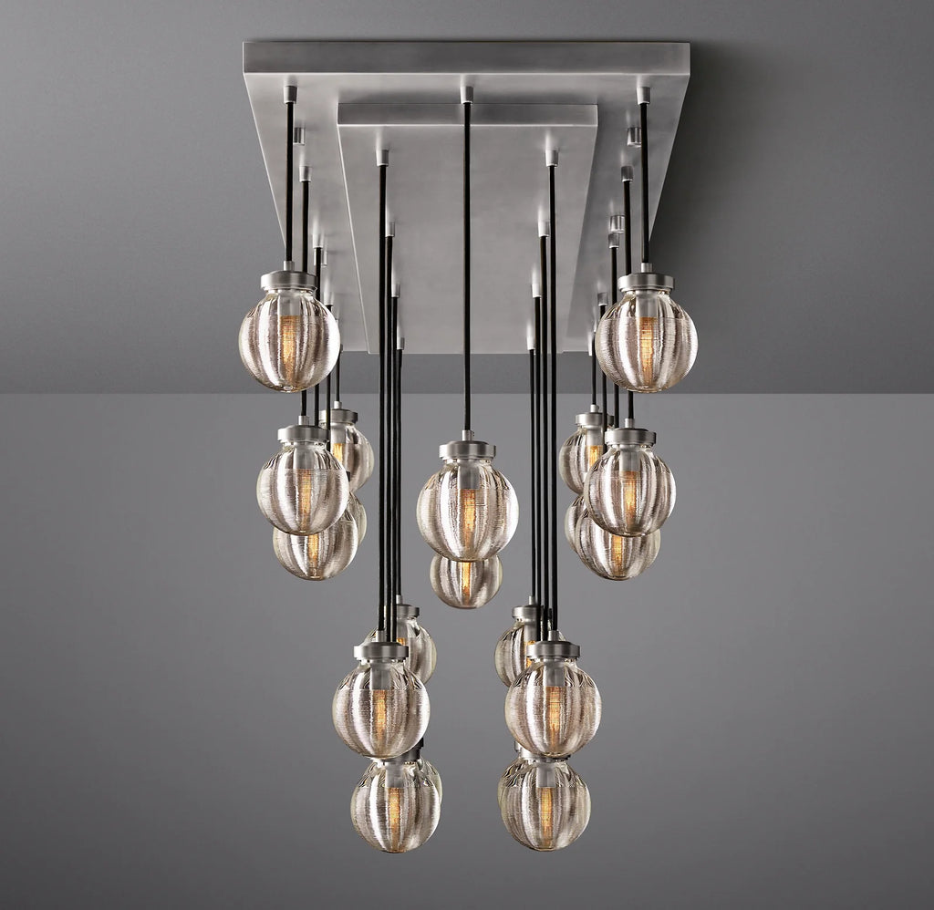 54 Inch Ribbed Glass Globe Rectangular Chandelier - Pearl