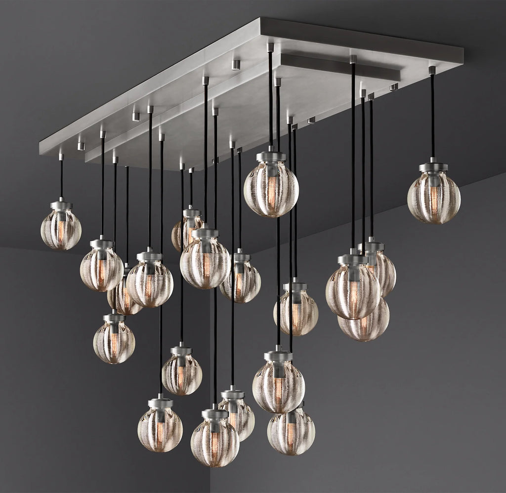 54 Inch Ribbed Glass Globe Rectangular Chandelier - Pearl