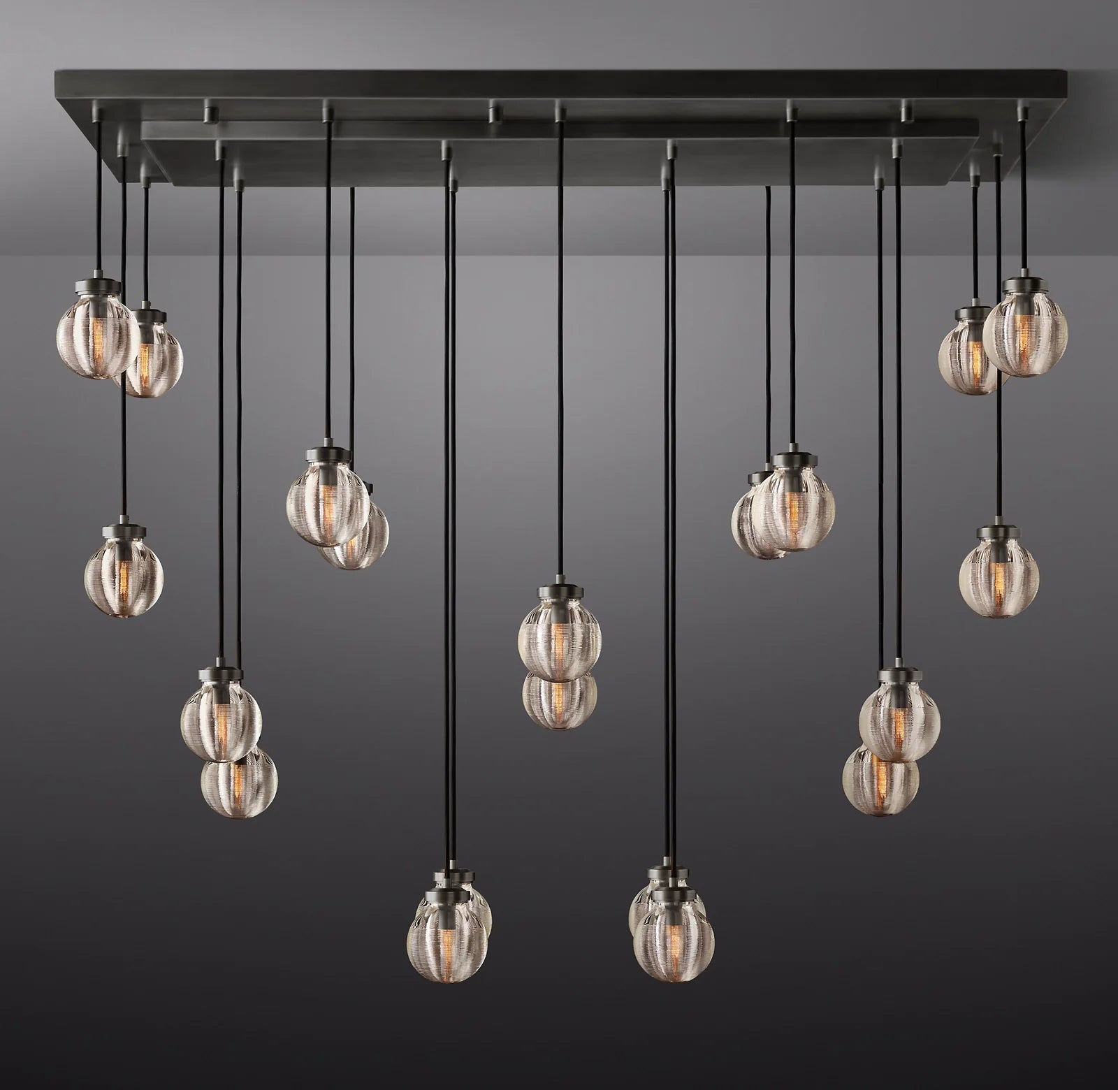 54 Inch Ribbed Glass Globe Rectangular Chandelier - Pearl