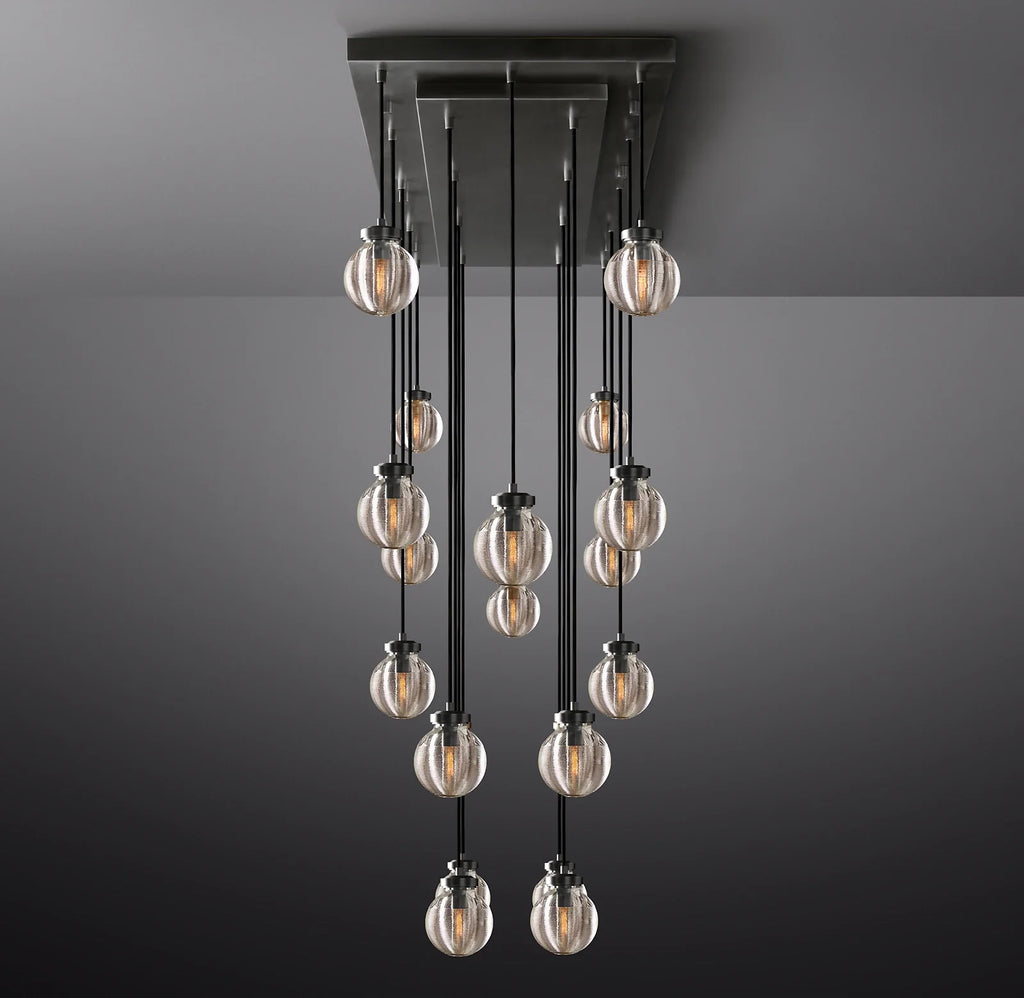 54 Inch Ribbed Glass Globe Rectangular Chandelier - Pearl