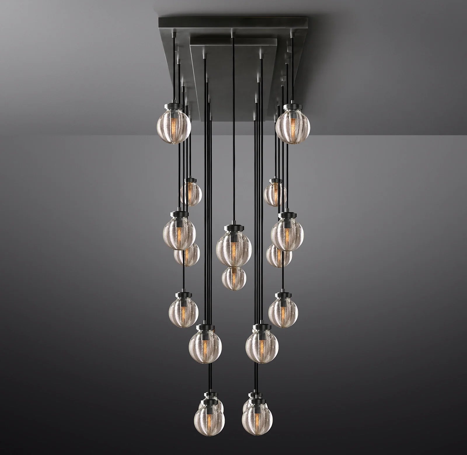 54 Inch Ribbed Glass Globe Rectangular Chandelier - Pearl