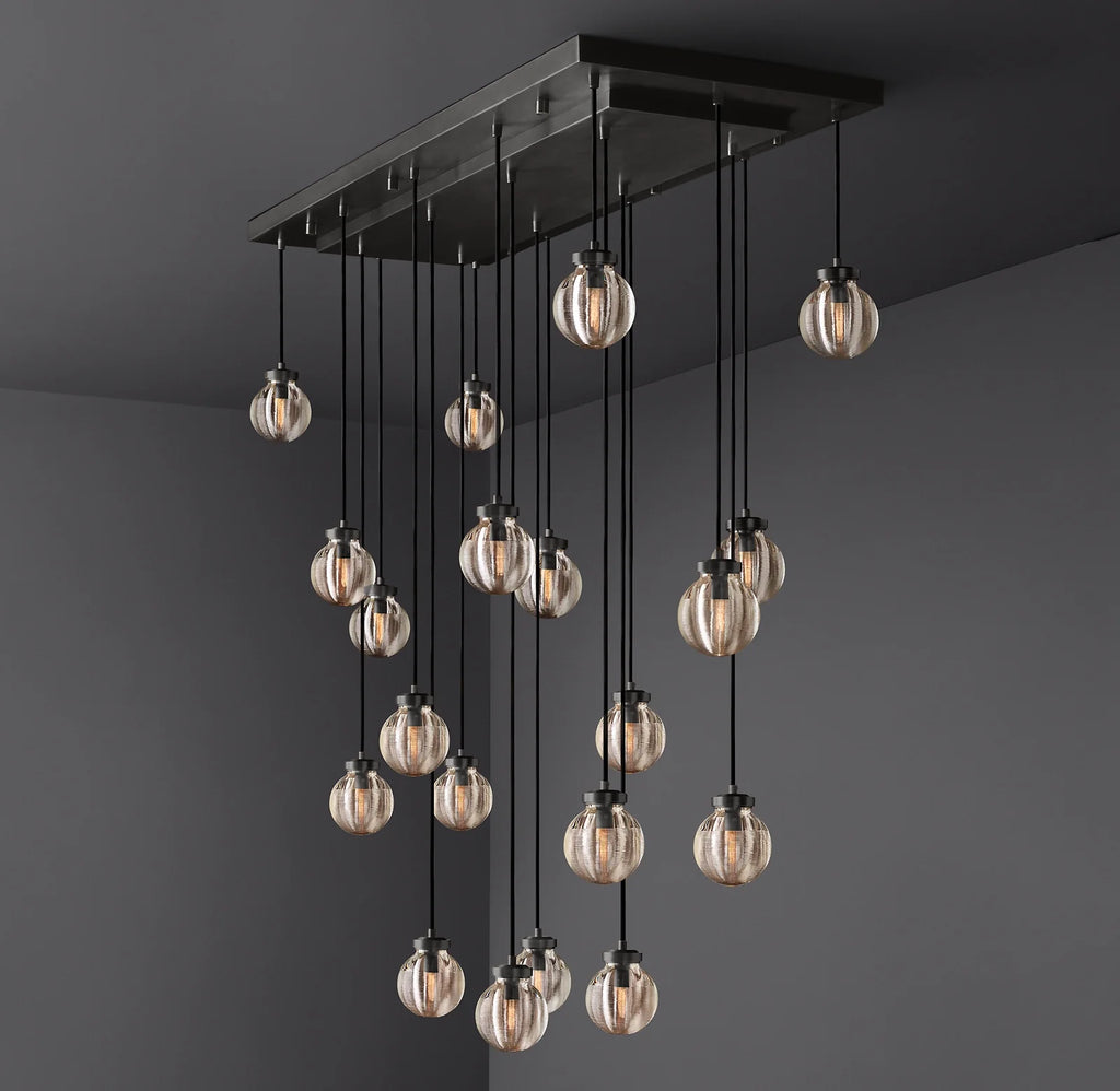 54 Inch Ribbed Glass Globe Rectangular Chandelier - Pearl