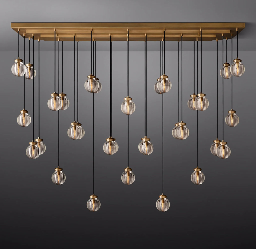 72 Inch Ribbed Glass Globe Rectangular Chandelier - Pearl