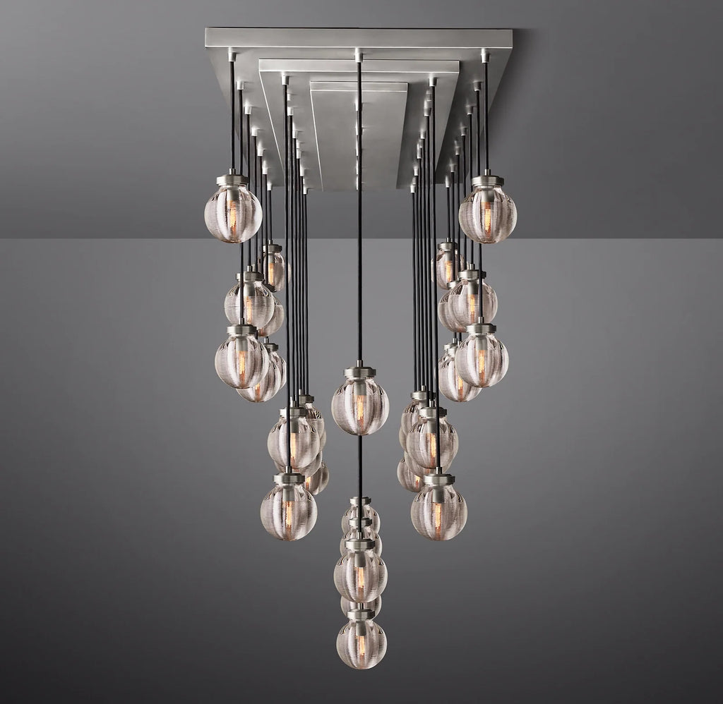 72 Inch Ribbed Glass Globe Rectangular Chandelier - Pearl