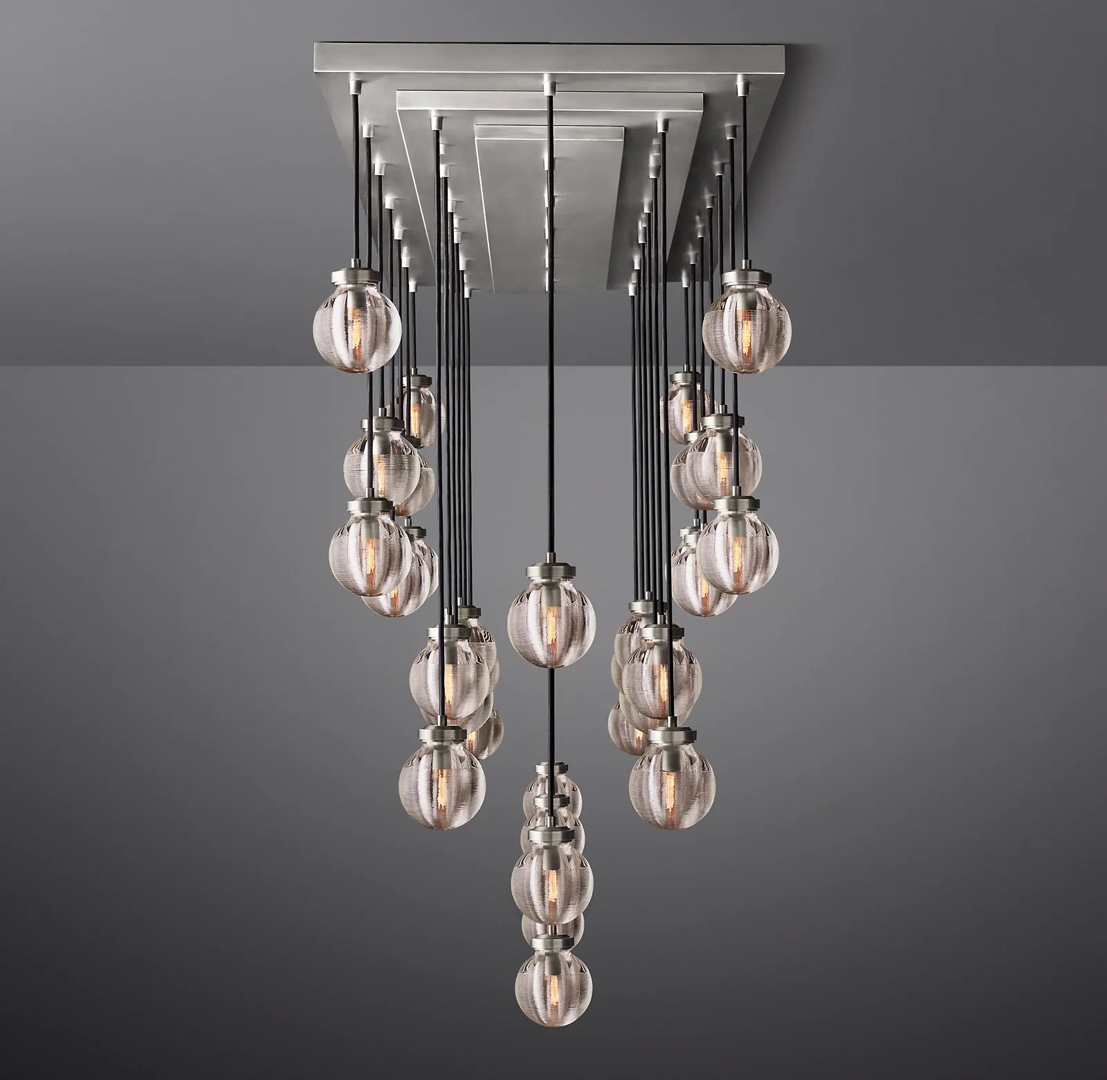 72 Inch Ribbed Glass Globe Rectangular Chandelier - Pearl