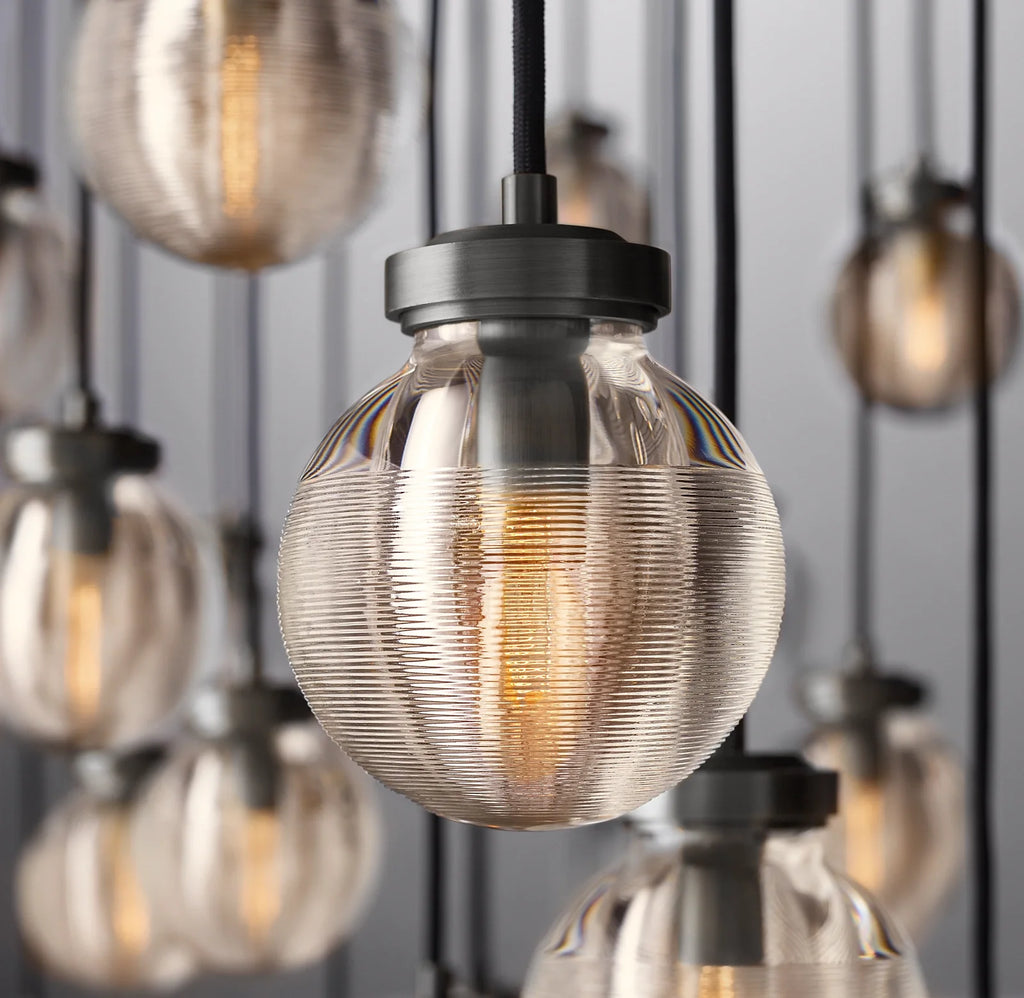 72 Inch Ribbed Glass Globe Rectangular Chandelier - Pearl