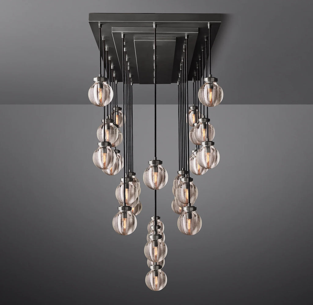 72 Inch Ribbed Glass Globe Rectangular Chandelier - Pearl