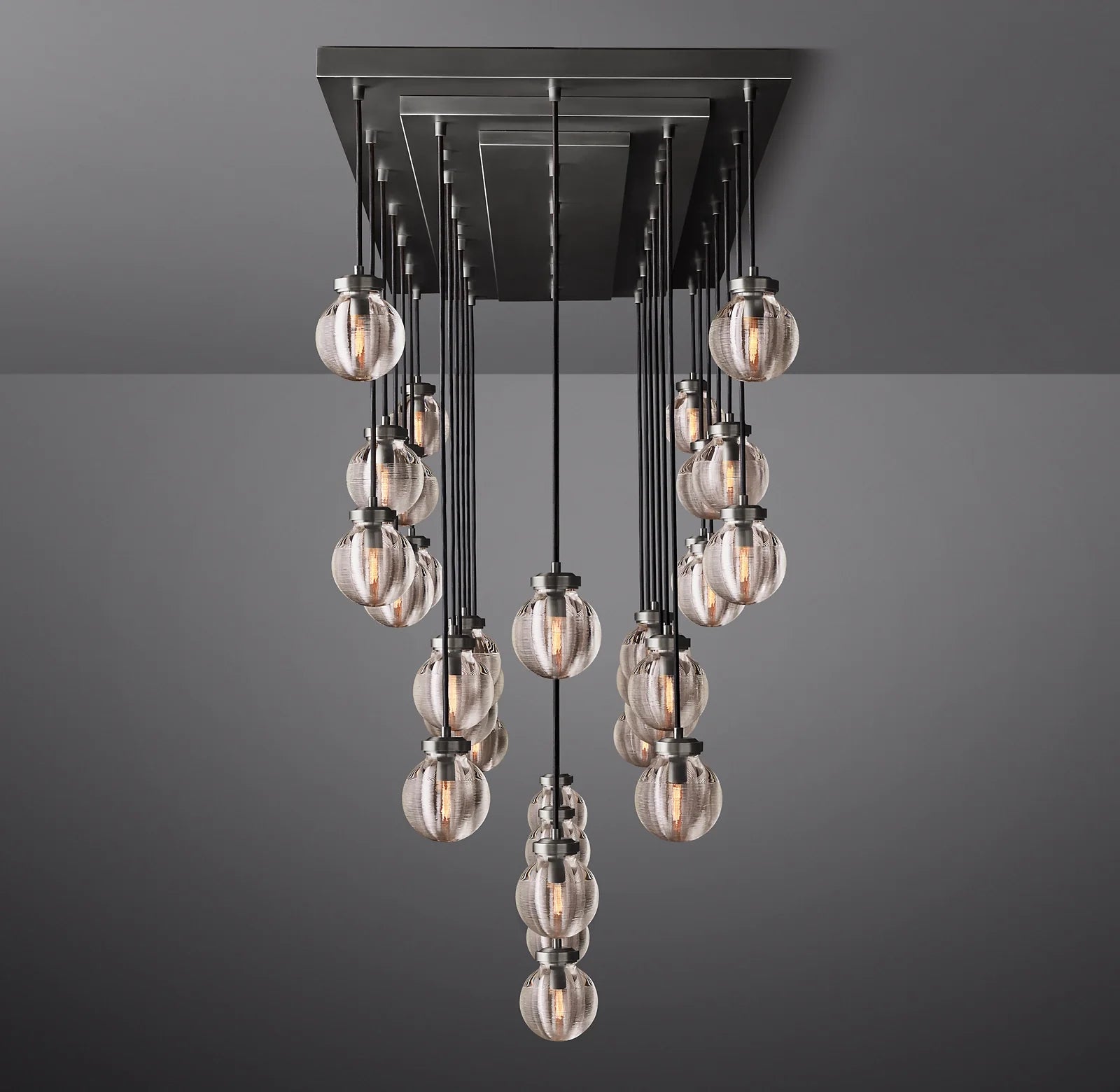 72 Inch Ribbed Glass Globe Rectangular Chandelier - Pearl